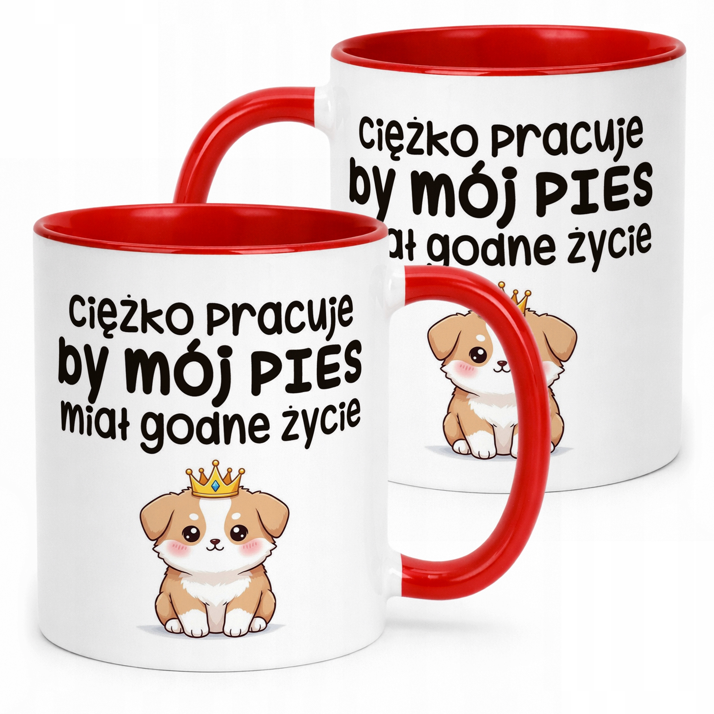 Kubek Czerwony Ciężko Pracuję By Mój Pies Śmieszny Zabawny Prezent