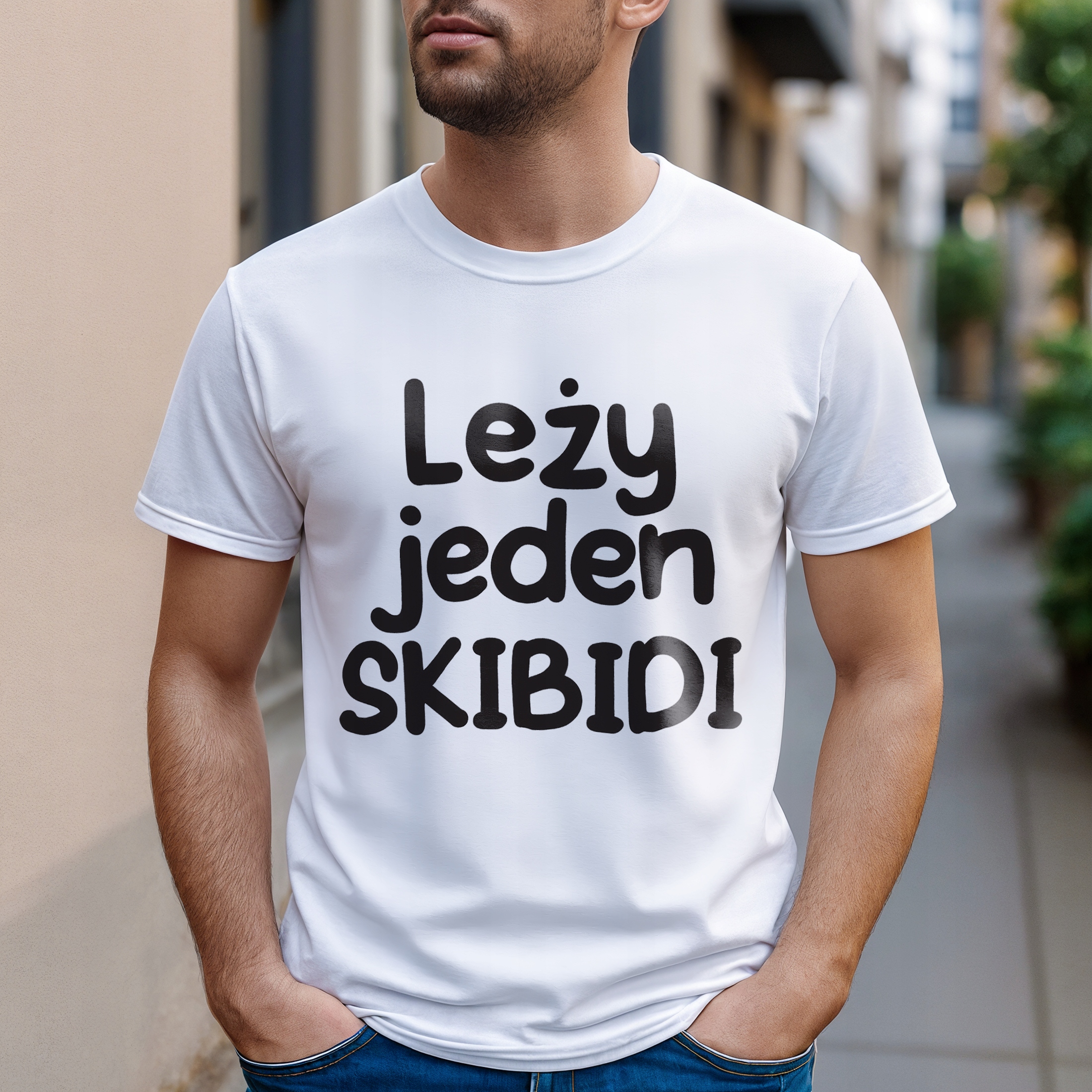 Koszulka biała męska Leży Jeden Skibidi Zabawny Prezent