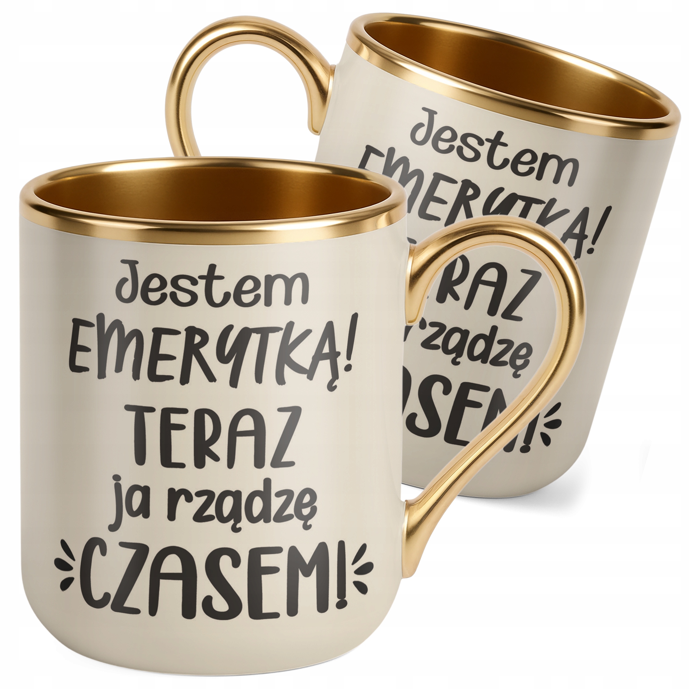 Kubek Premium Złoty Ecru Z okazji Emerytury Dla Emeryta Emerytki Prezent
