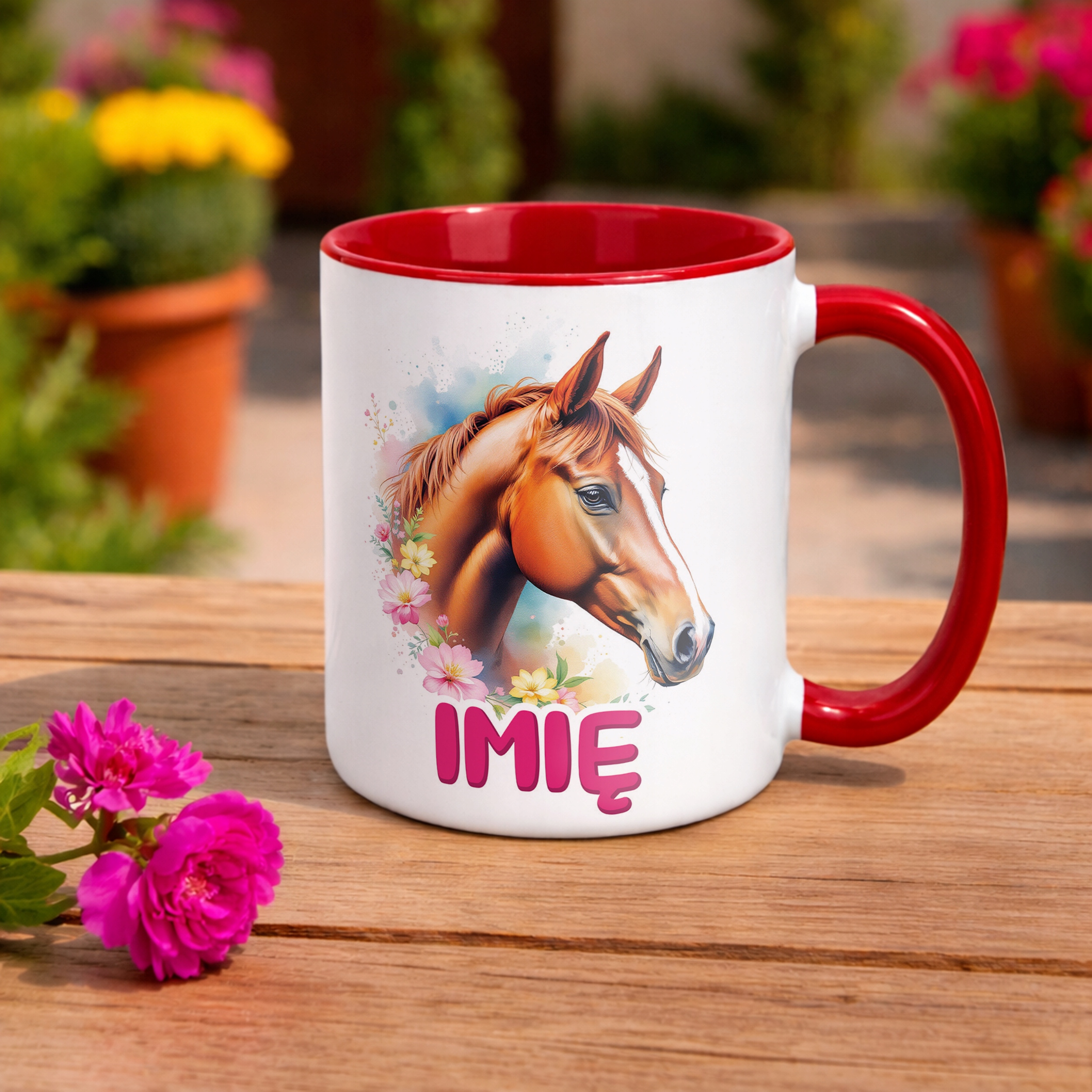 Kubek Czerwony Personalizowany Z Koniem Koń Słodki Dla Dzieci