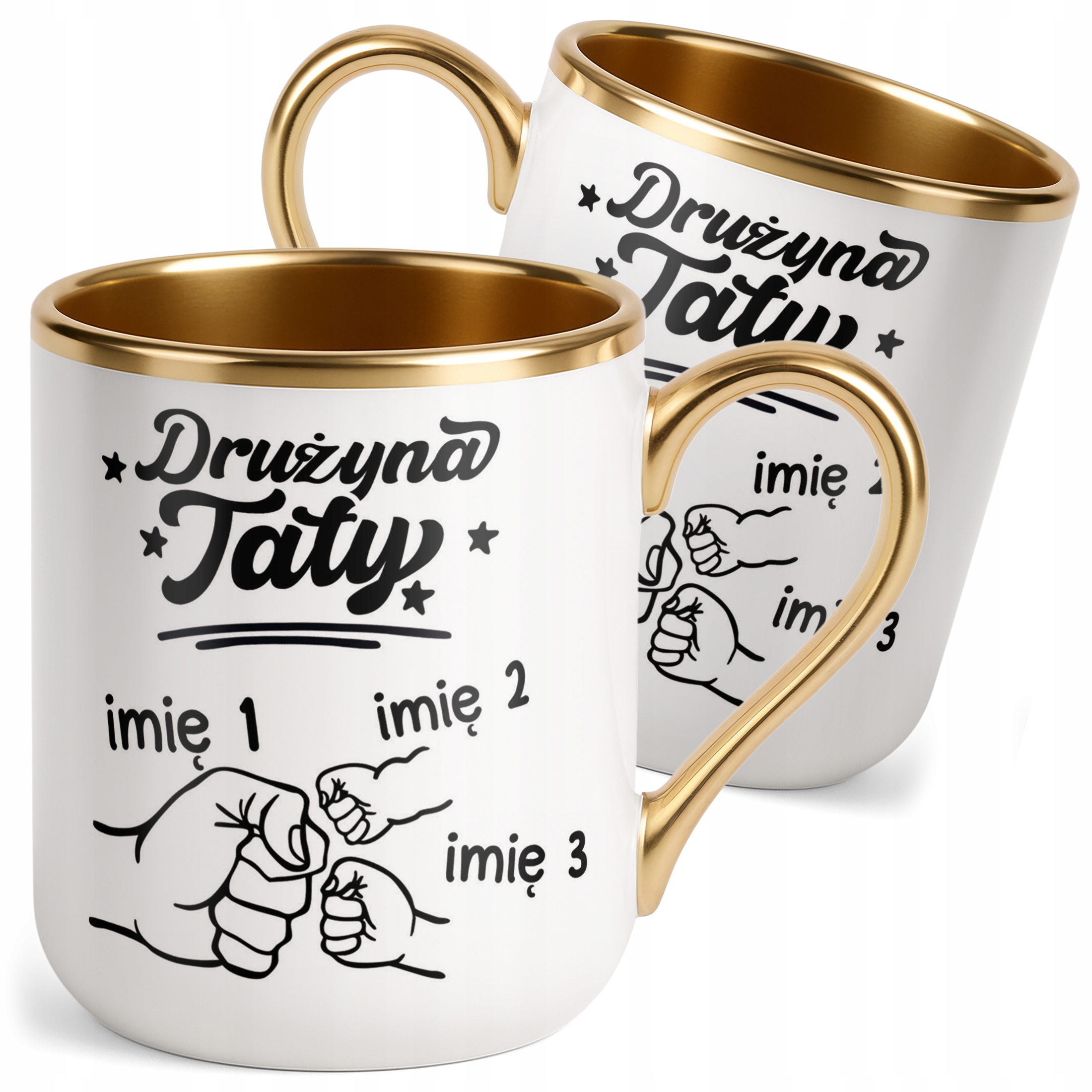 Kubek Premium Złoty Personalizowany Dzień Ojca Najlepsza Drużyna 2 Dzieci