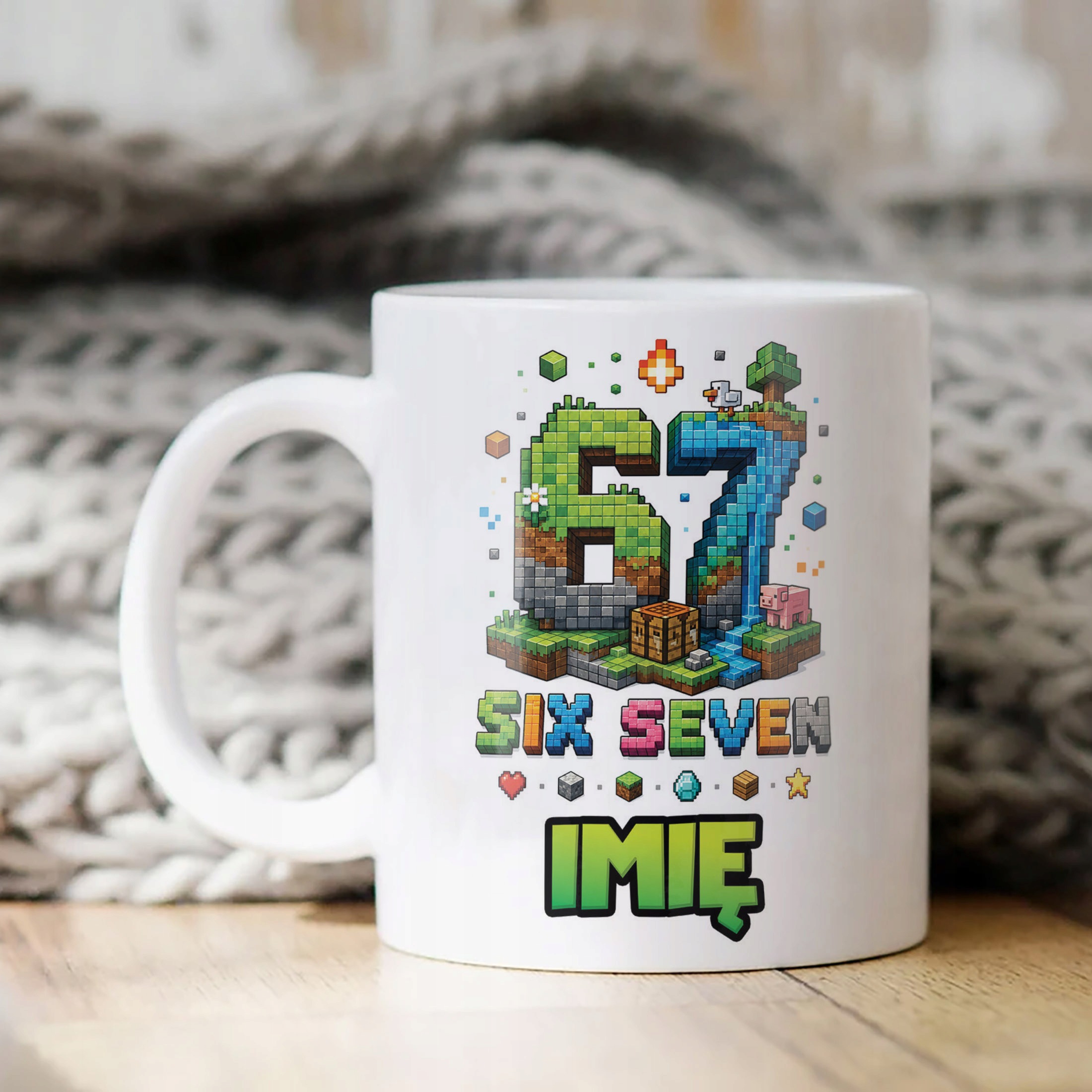 Biały Kubek z nadrukiem personalizowany PIXEL GRA Dla Dzieci Prezent