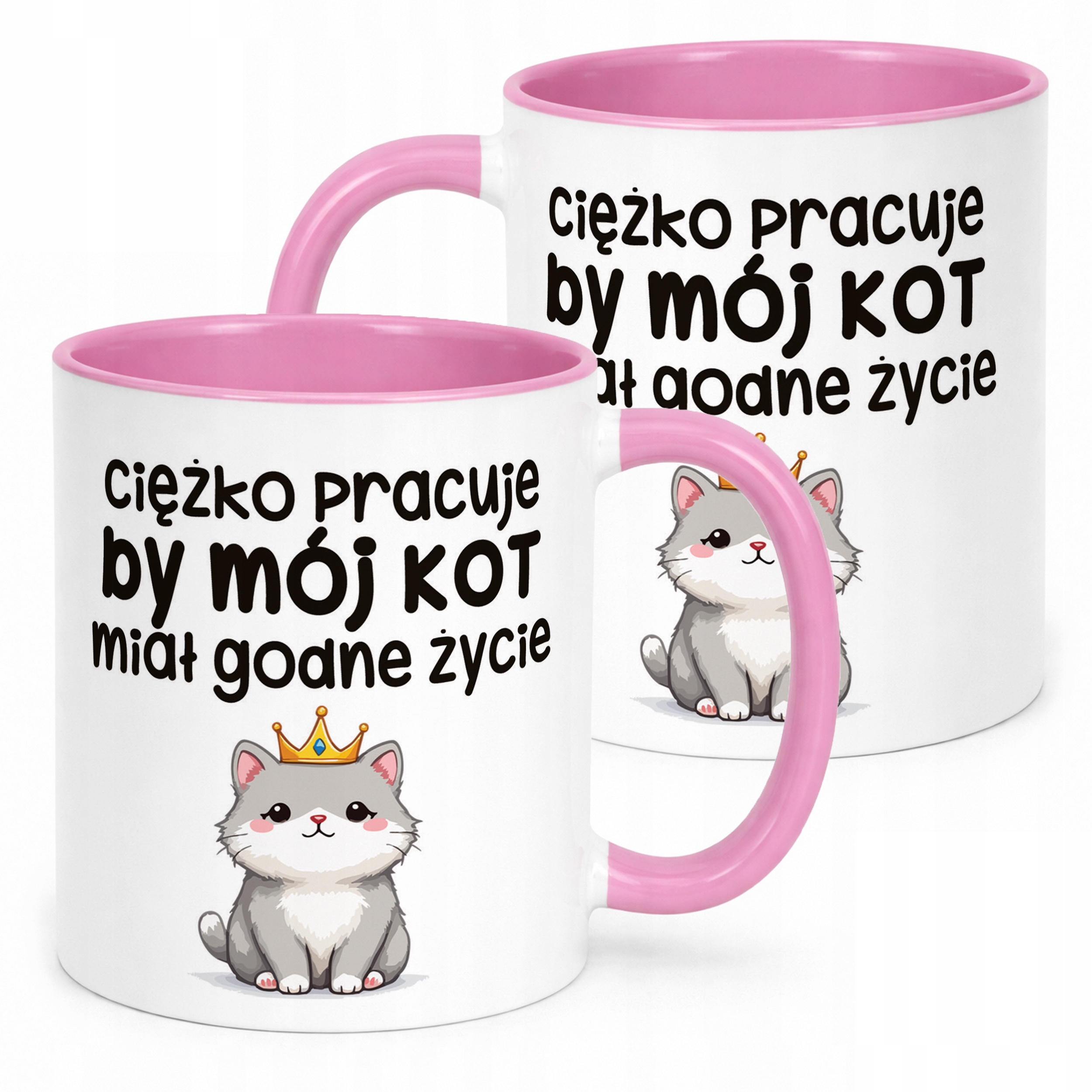 Kubek Różowy Ciężko Pracuję By Mój Kot Śmieszny Zabawny Prezent