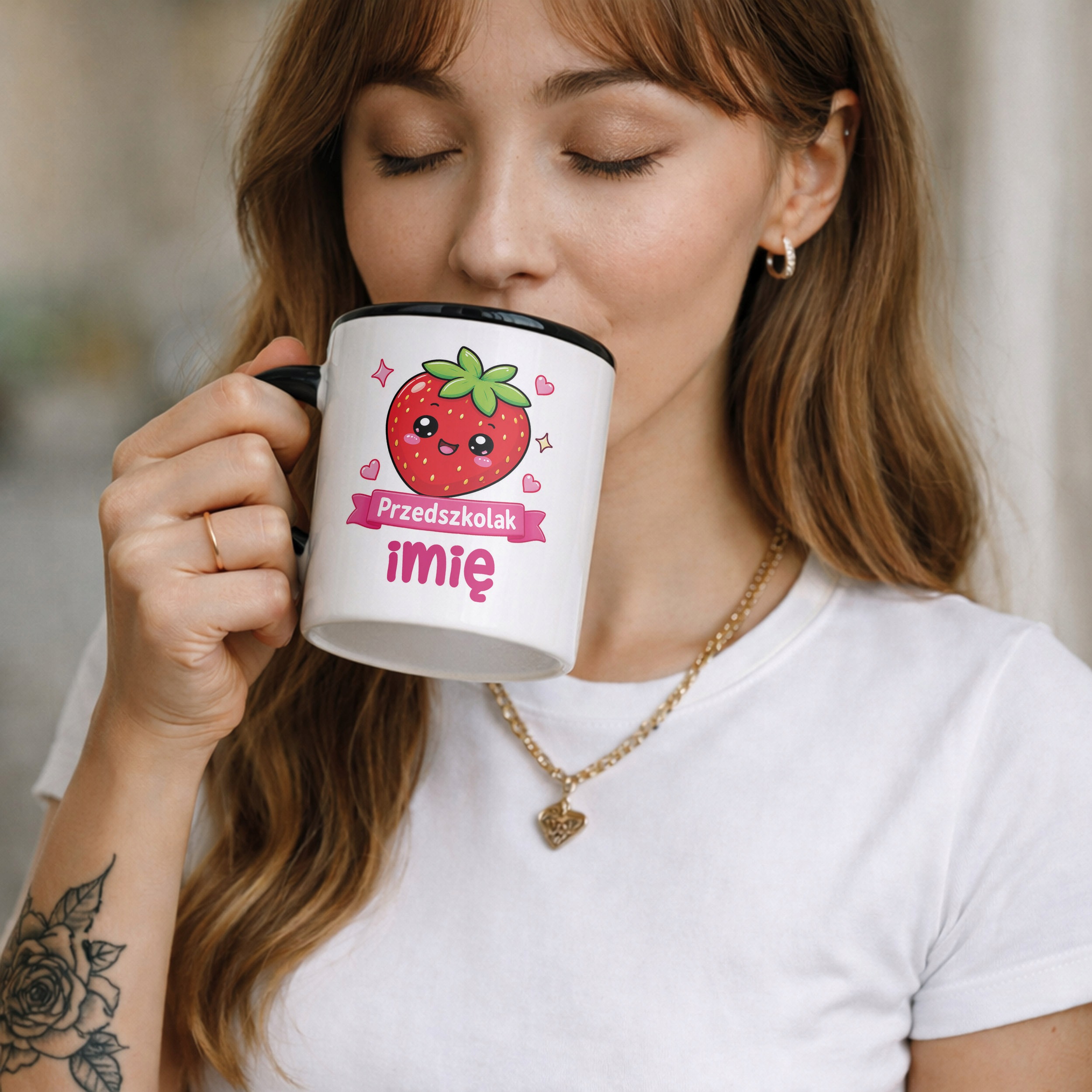 Zestaw Personalizowany Plecak Worek Kubek Czarny Przedszkolak Pączek