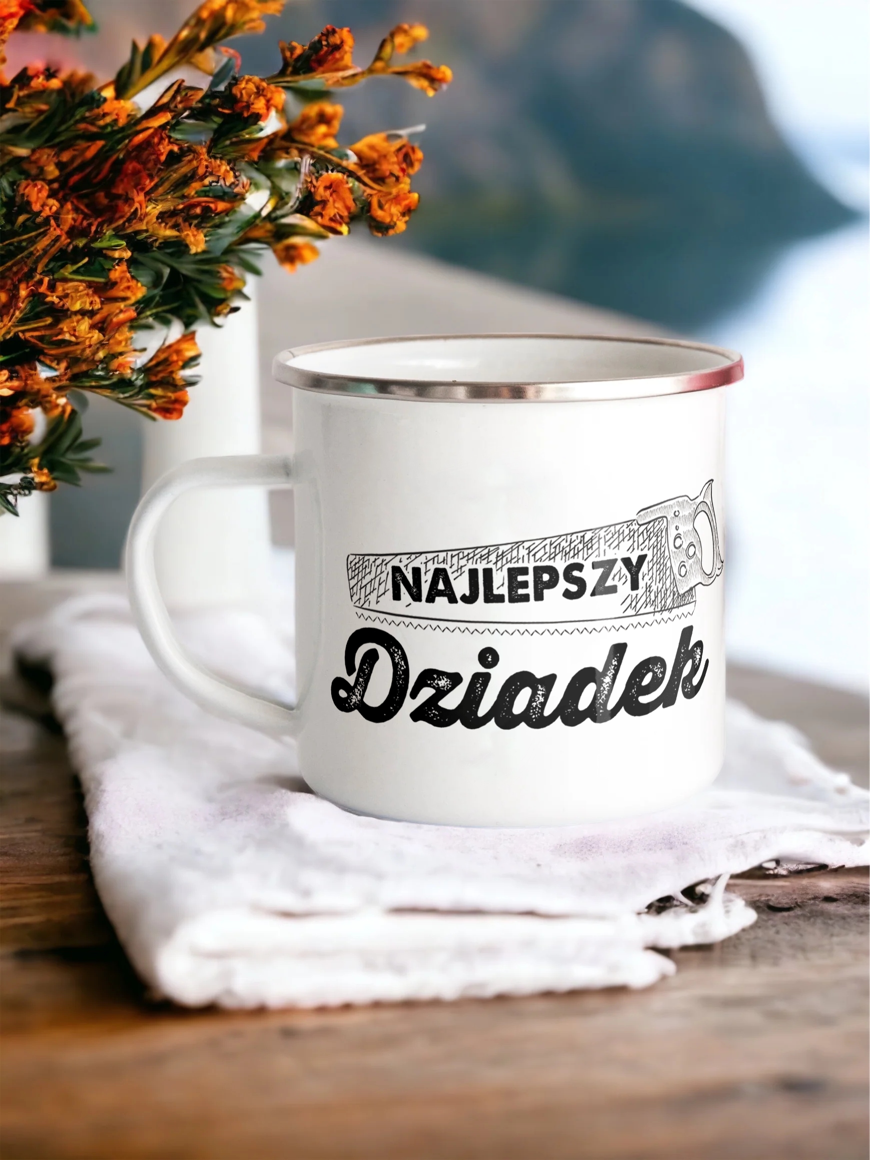 Emaliowany Kubek Garnuszek 300 ml Dzień Dziadka Prezent Najlepszy Dziadek