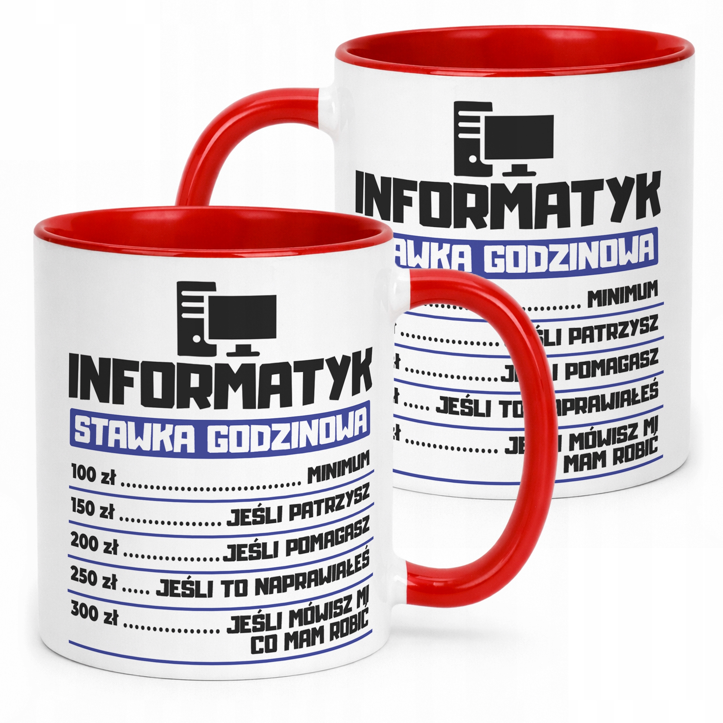 Kubek Czerwony Informatyk Stawka Godzinowa Zabawny Prezent Upominek
