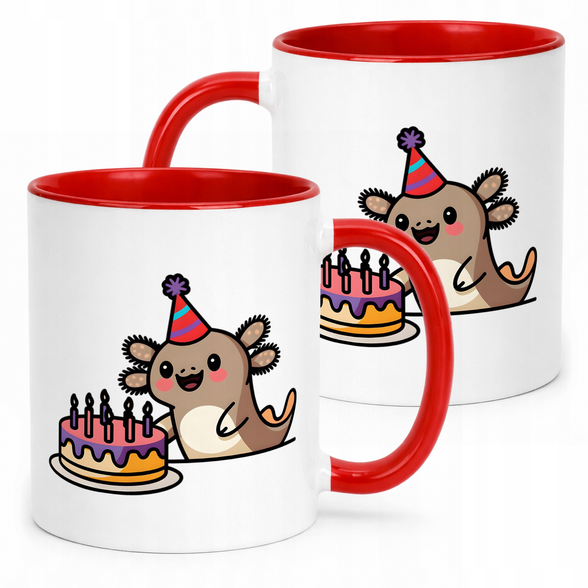 Śliczny czerwony kubeczek ceramiczny Aksolotl Axolotl Zwierzak