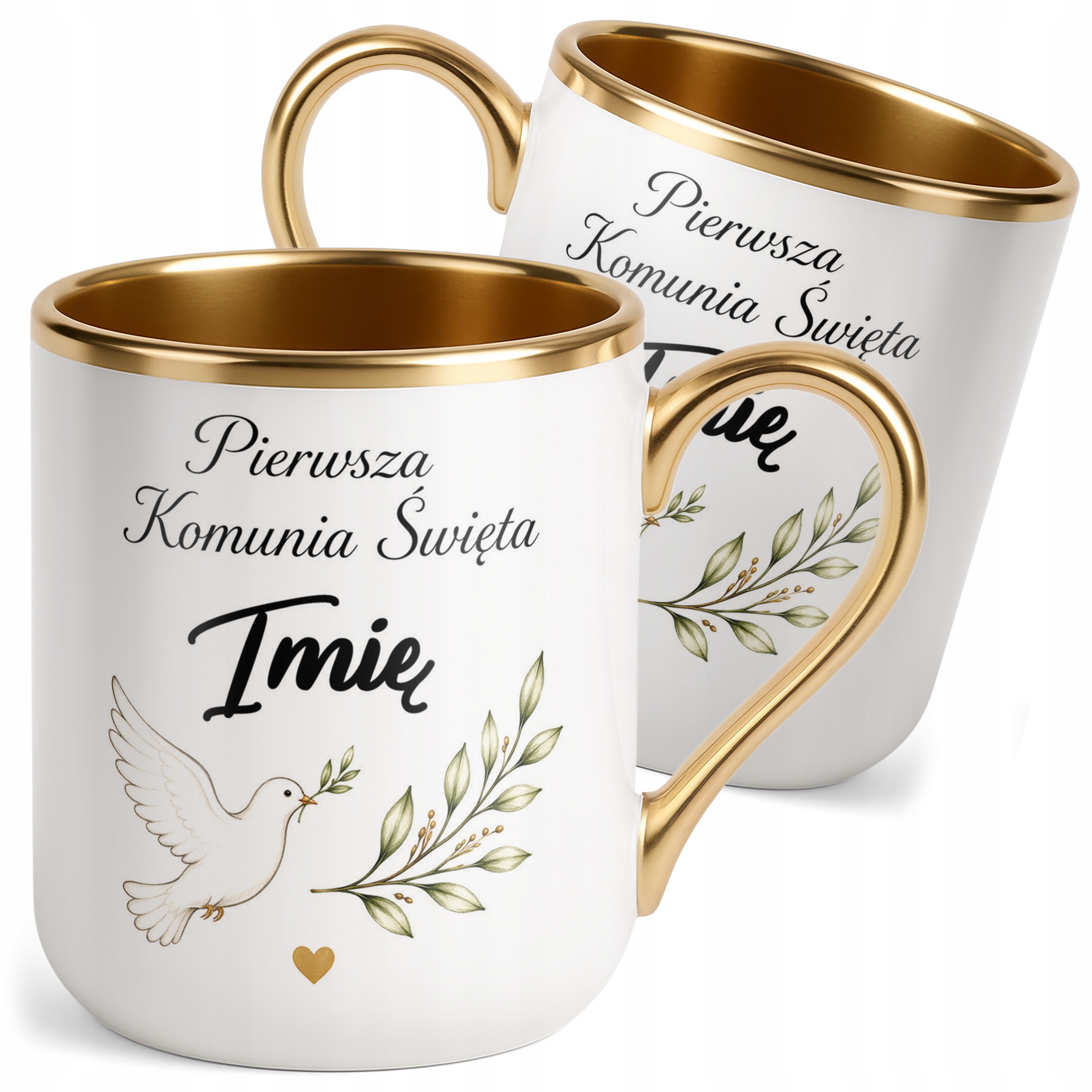 Kubek Premium złoty Komunia Święta z imieniem dziecka dla gości pamiątka