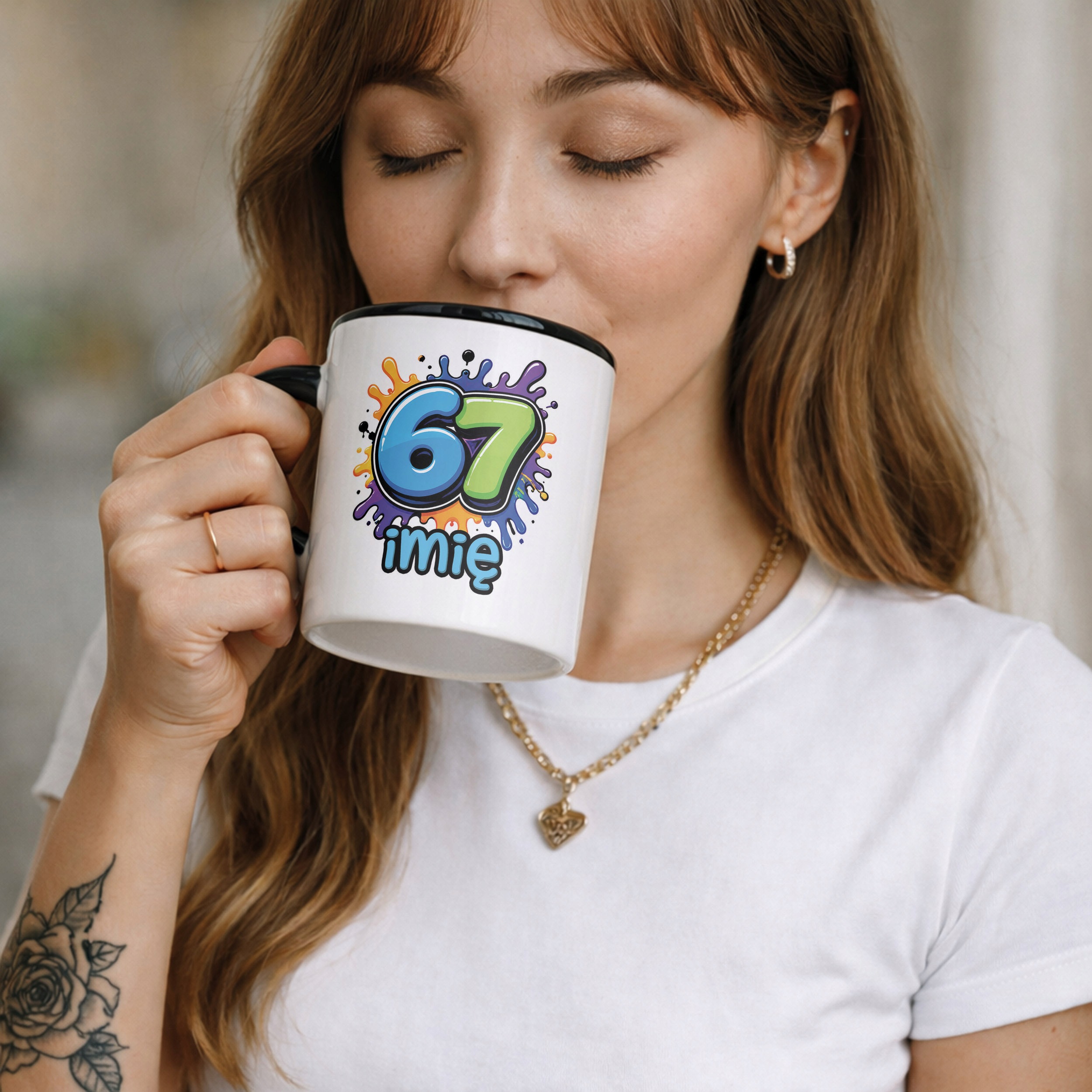 Zestaw Personalizowany Kubek Czarny Poduszka 67 Six Seven Prezent