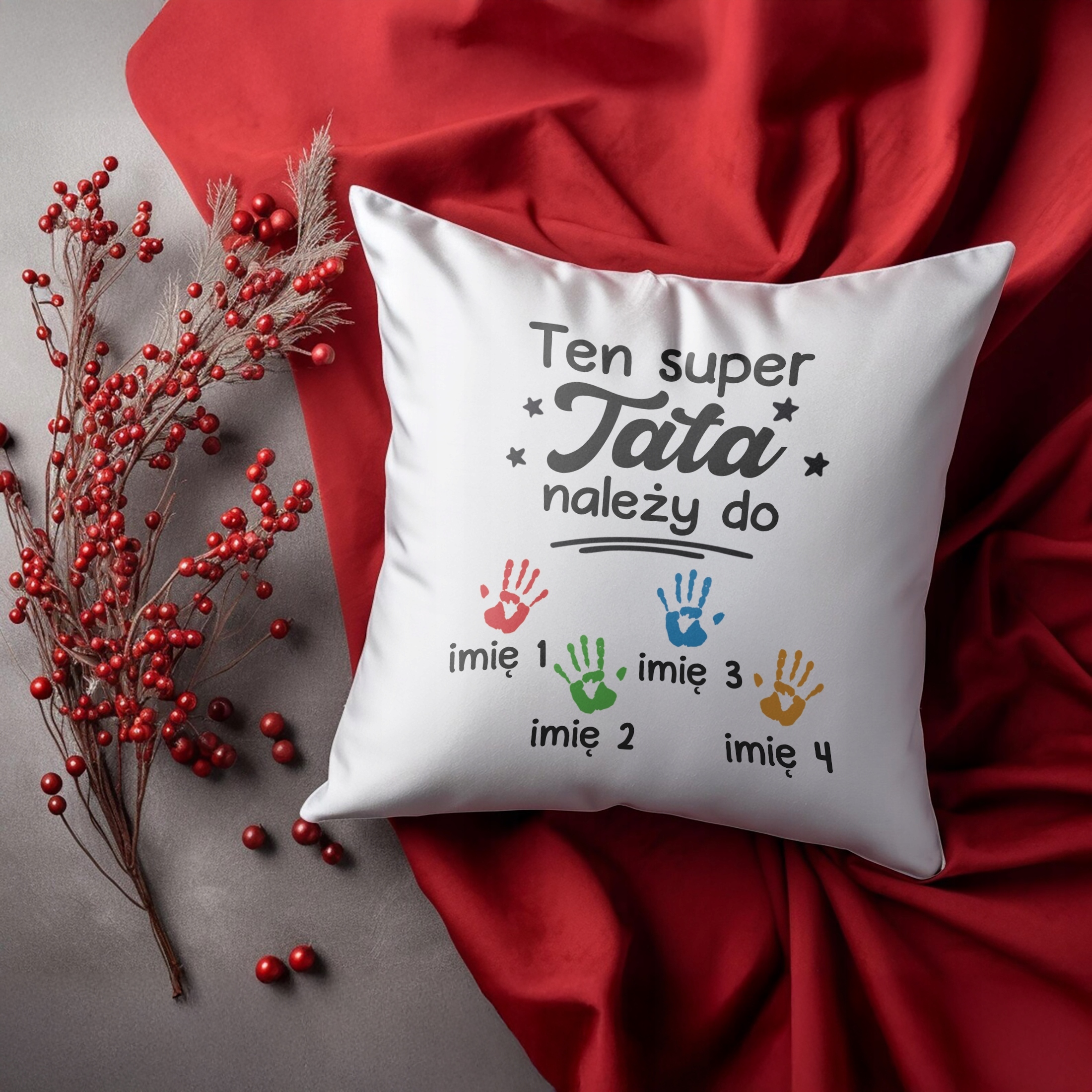 Poduszka personalizowana 38x38cm Dzień Ojca Tata Należy Do 4 Dzieci