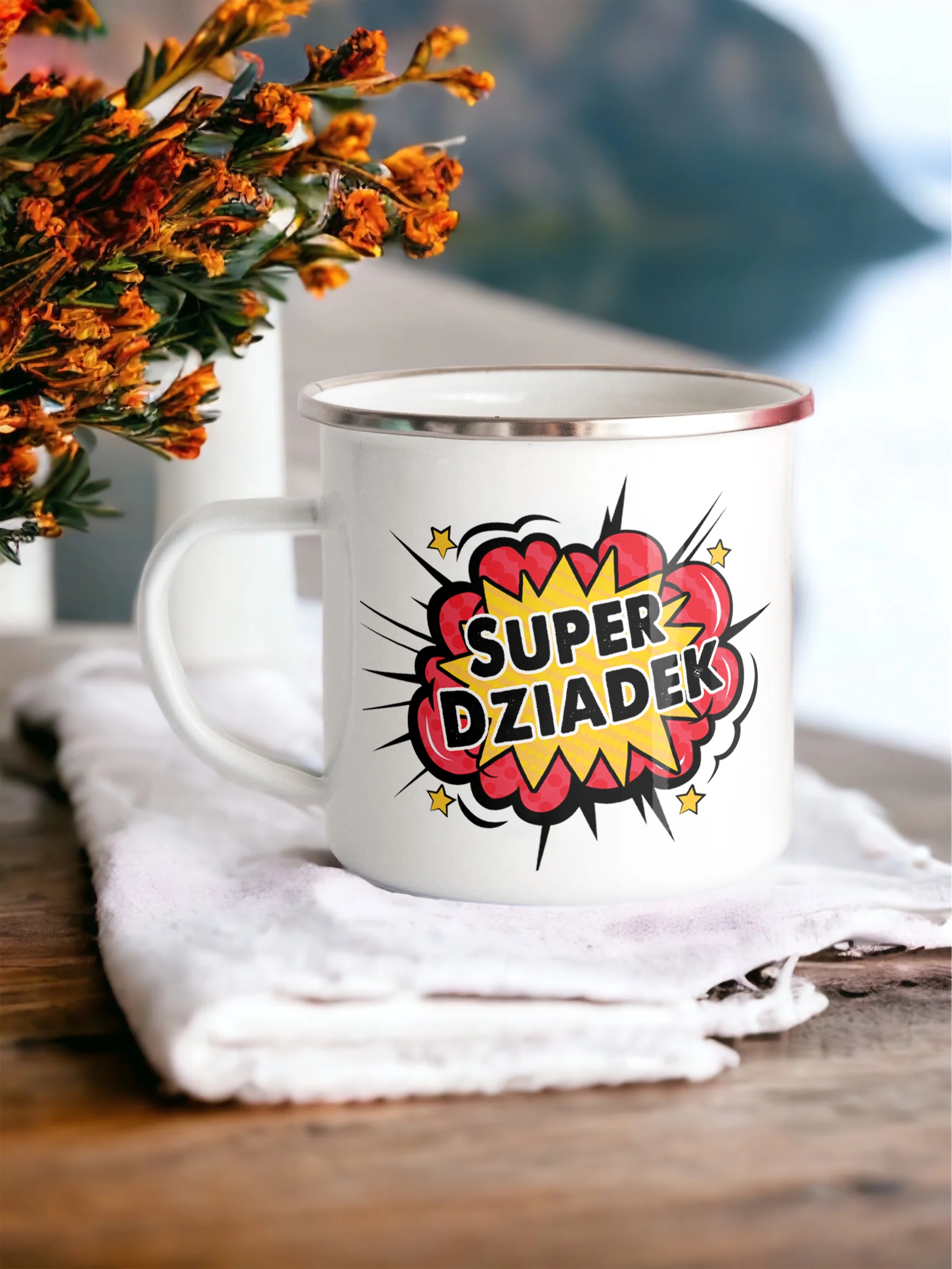 Emaliowany Kubek Garnuszek 300 ml Dzień Dziadka Prezent Super Dziadek