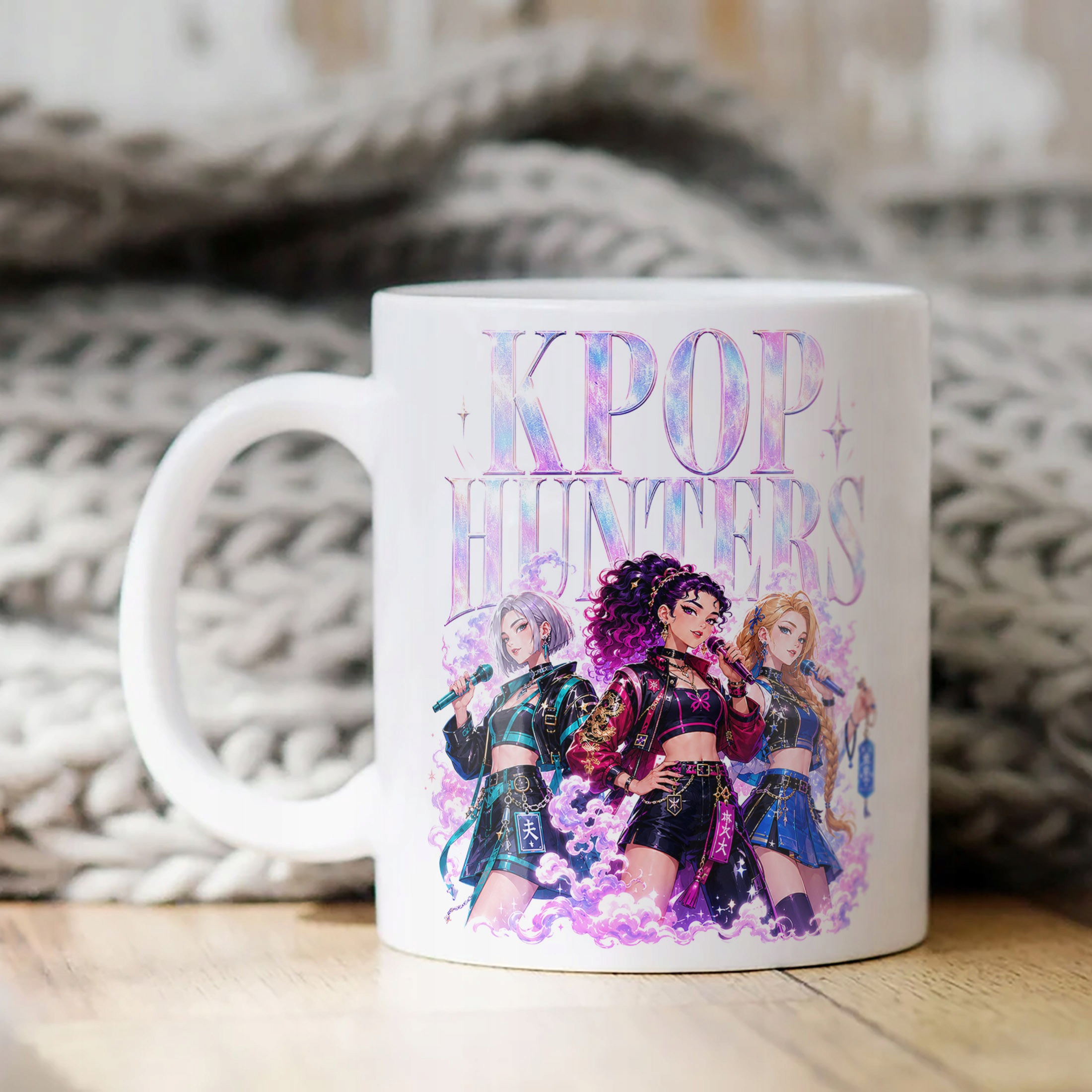 Biały Kubek z nadrukiem ŁOWCZYNIE KPOP Dla Dzieci Prezent Upominek