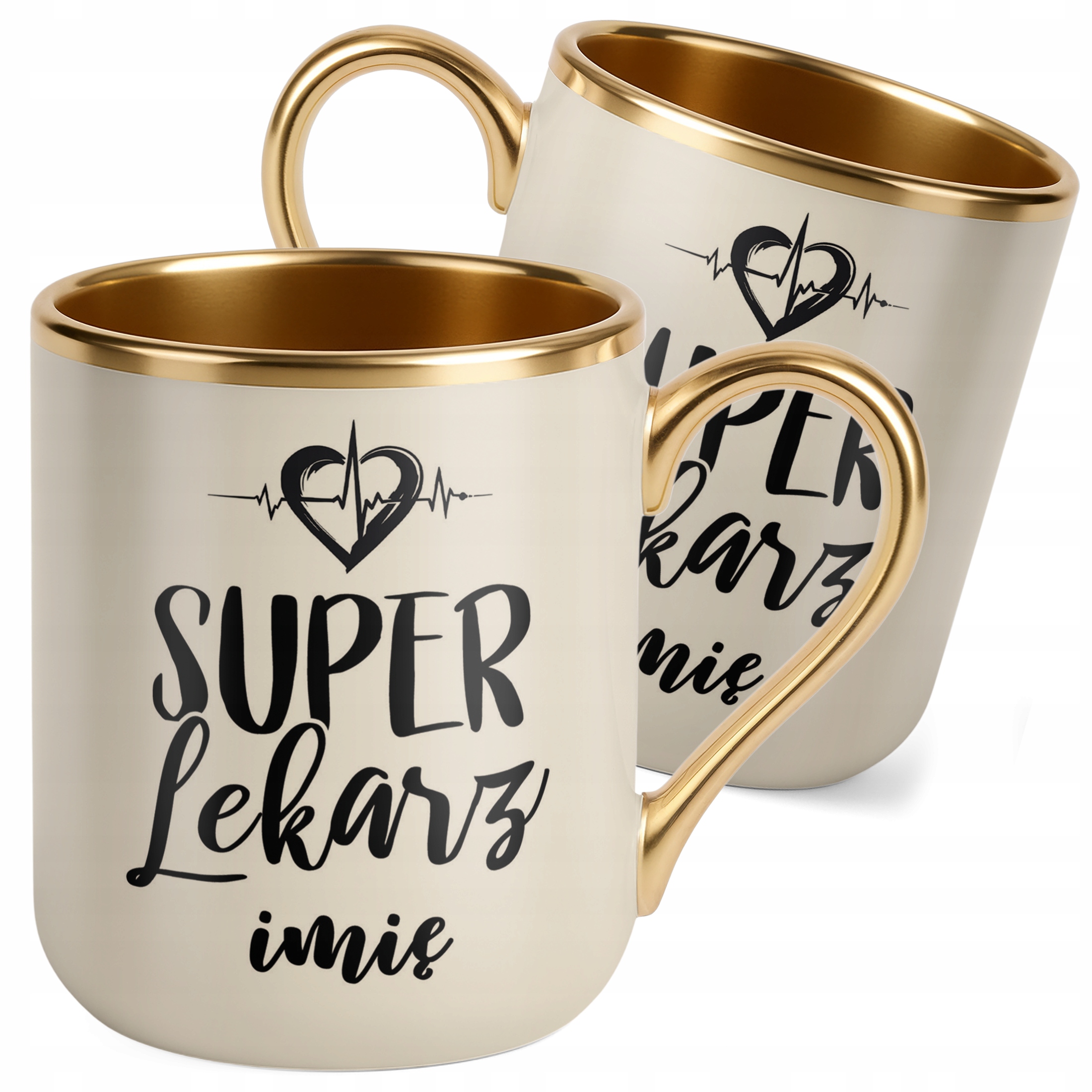 Kubek Premium Złoty Ecru Personalizowany Super Lekarz