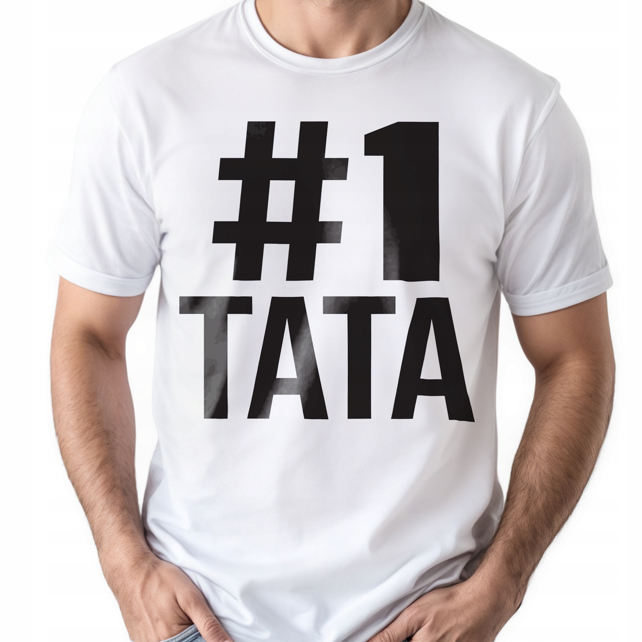 Koszulka biała męska Dzień Ojca #1 Tata Zabawny Prezent r. 3XL