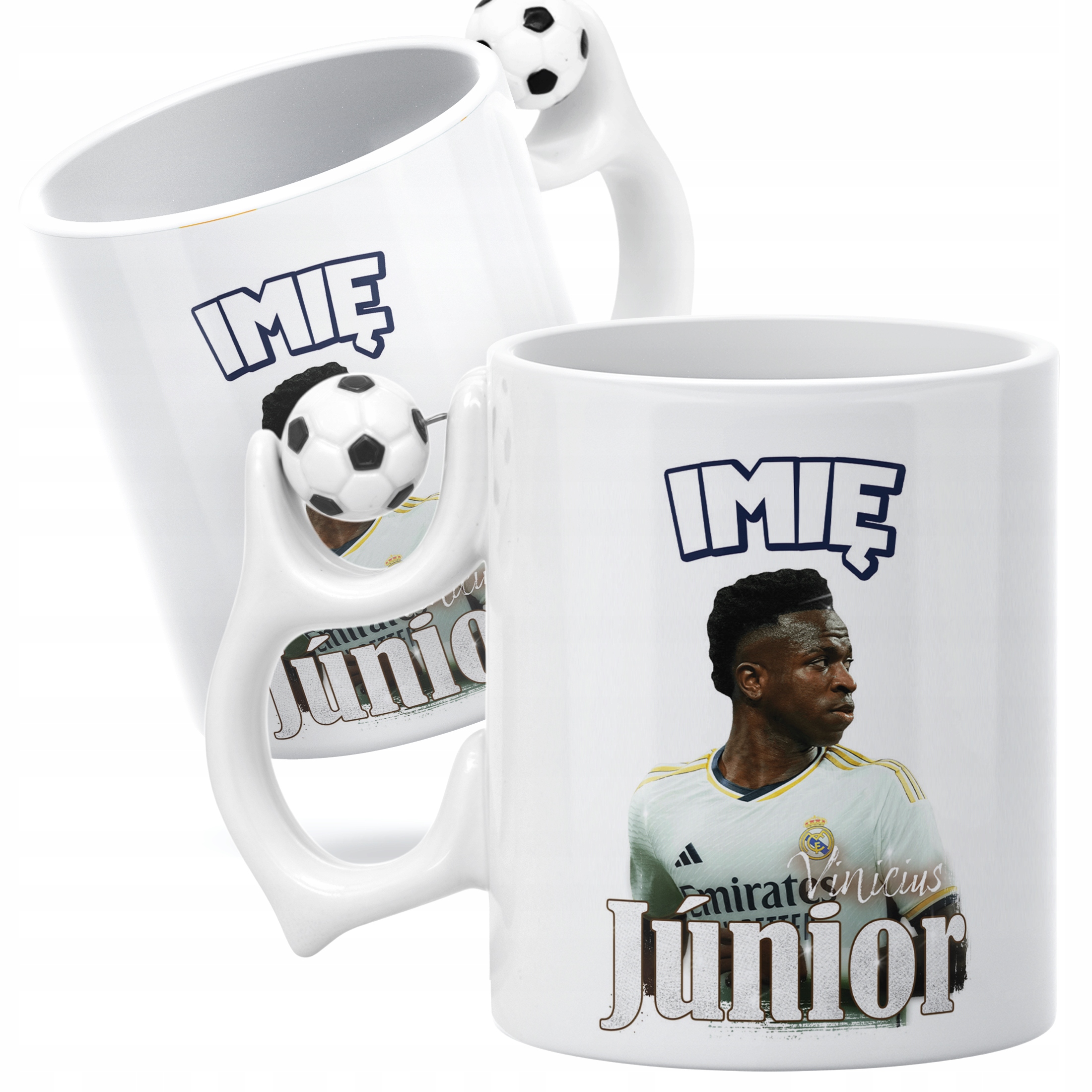 Zestaw personalizowany Kubek Piłkarski + Poduszka Vinicius Jr. Real Madryt