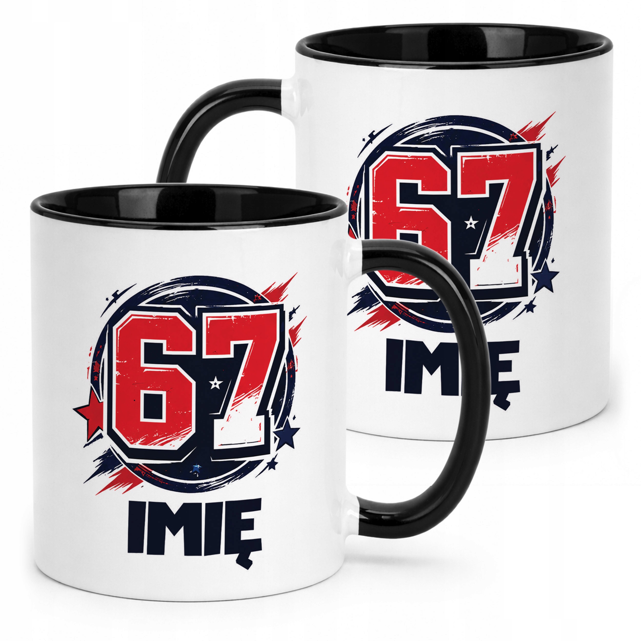 Kubek Czarny z nadrukiem personalizowany SIX SEVEN 67 Dla Dzieci Prezent