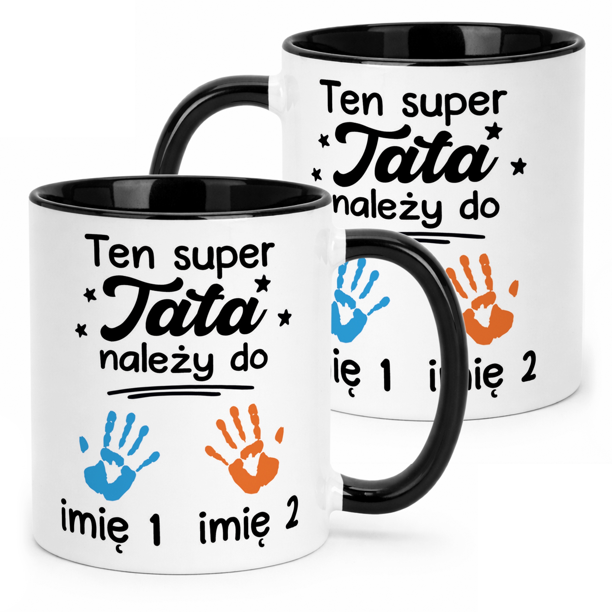 Kubek Czarny Personalizowany Dzień Ojca Tata Należy Do 2 Dzieci