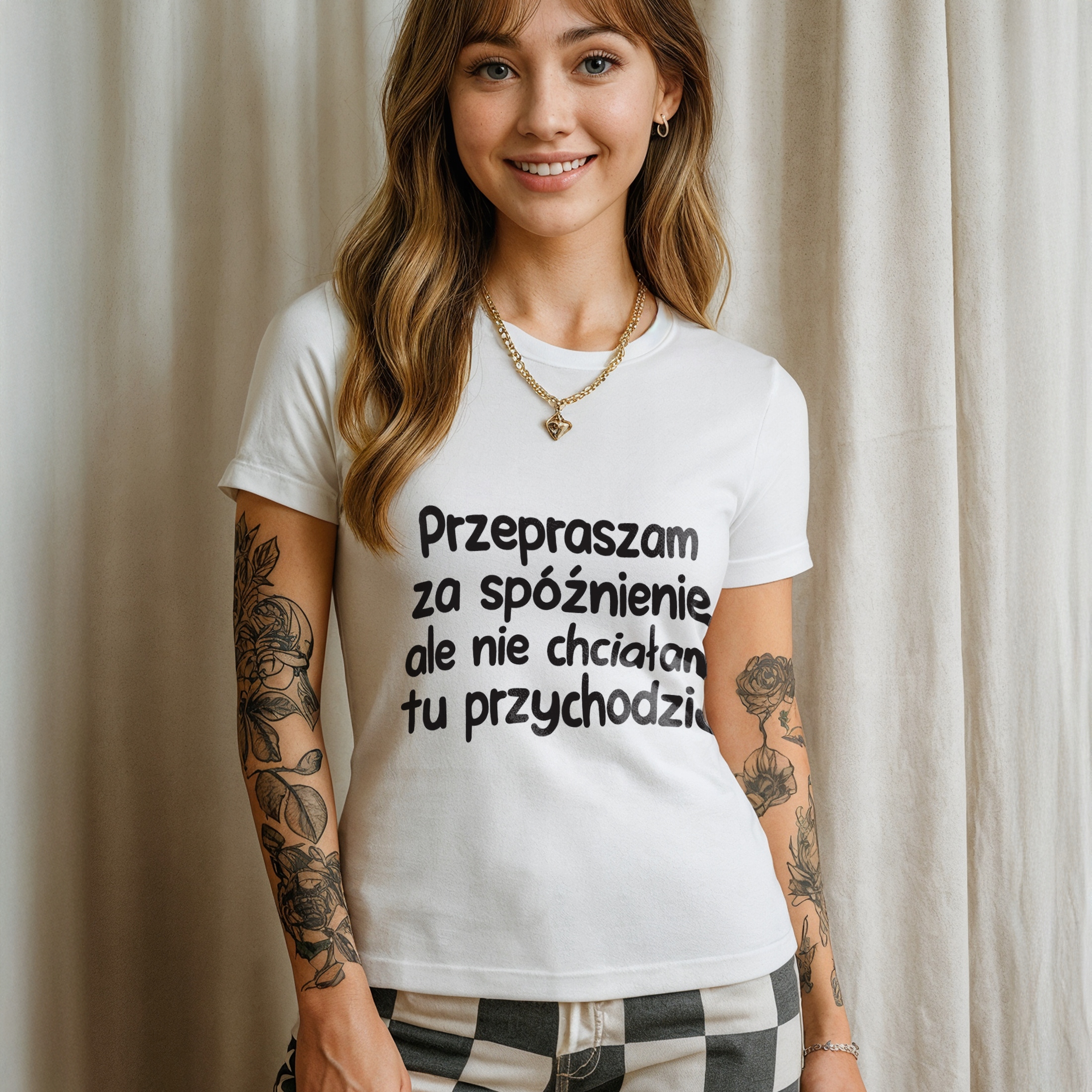 Koszulka biała damska Przepraszam Za Spóźnienie Zabawny Prezent