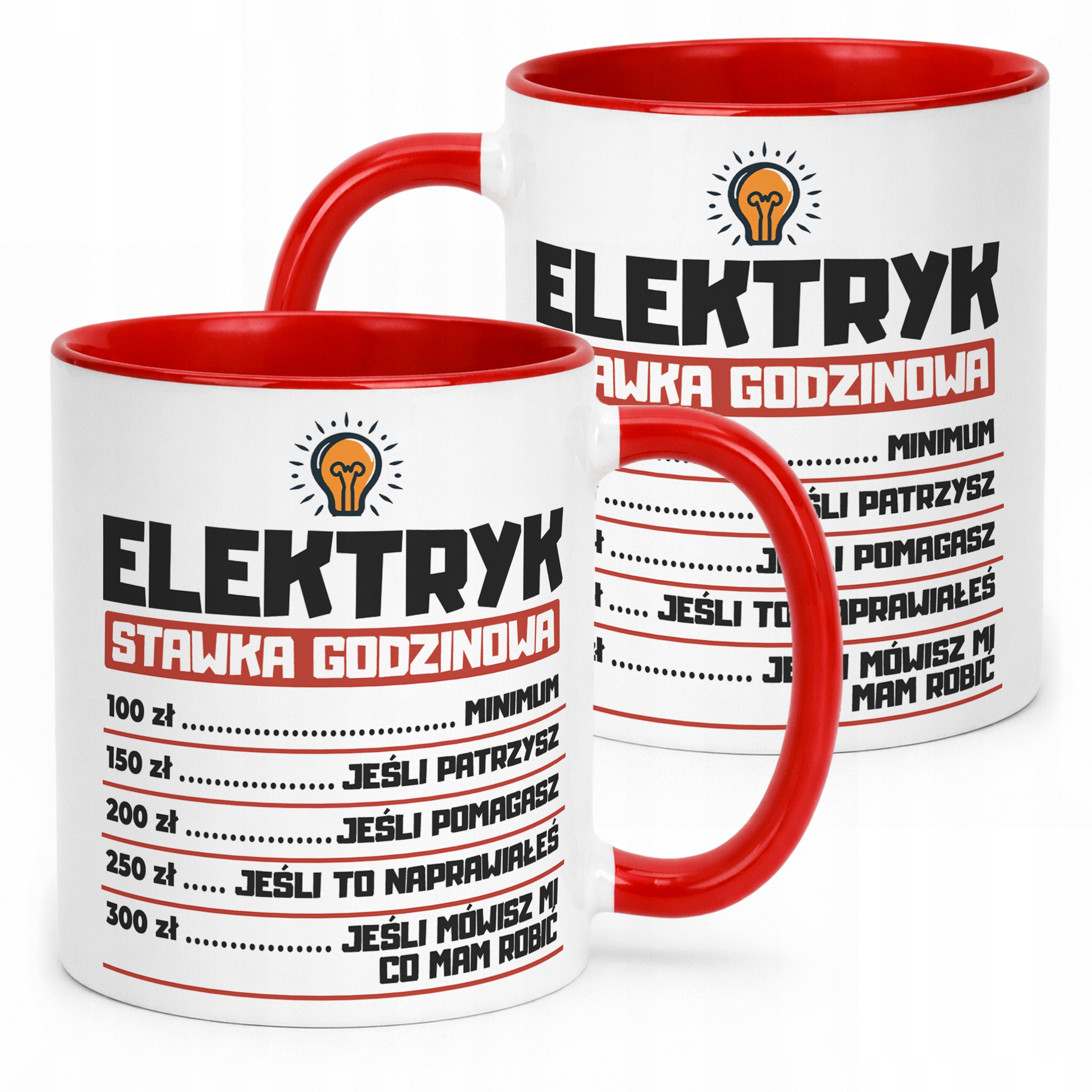 Kubek Czerwony Elektryk Stawka Godzinowa Zabawny Prezent Upominek