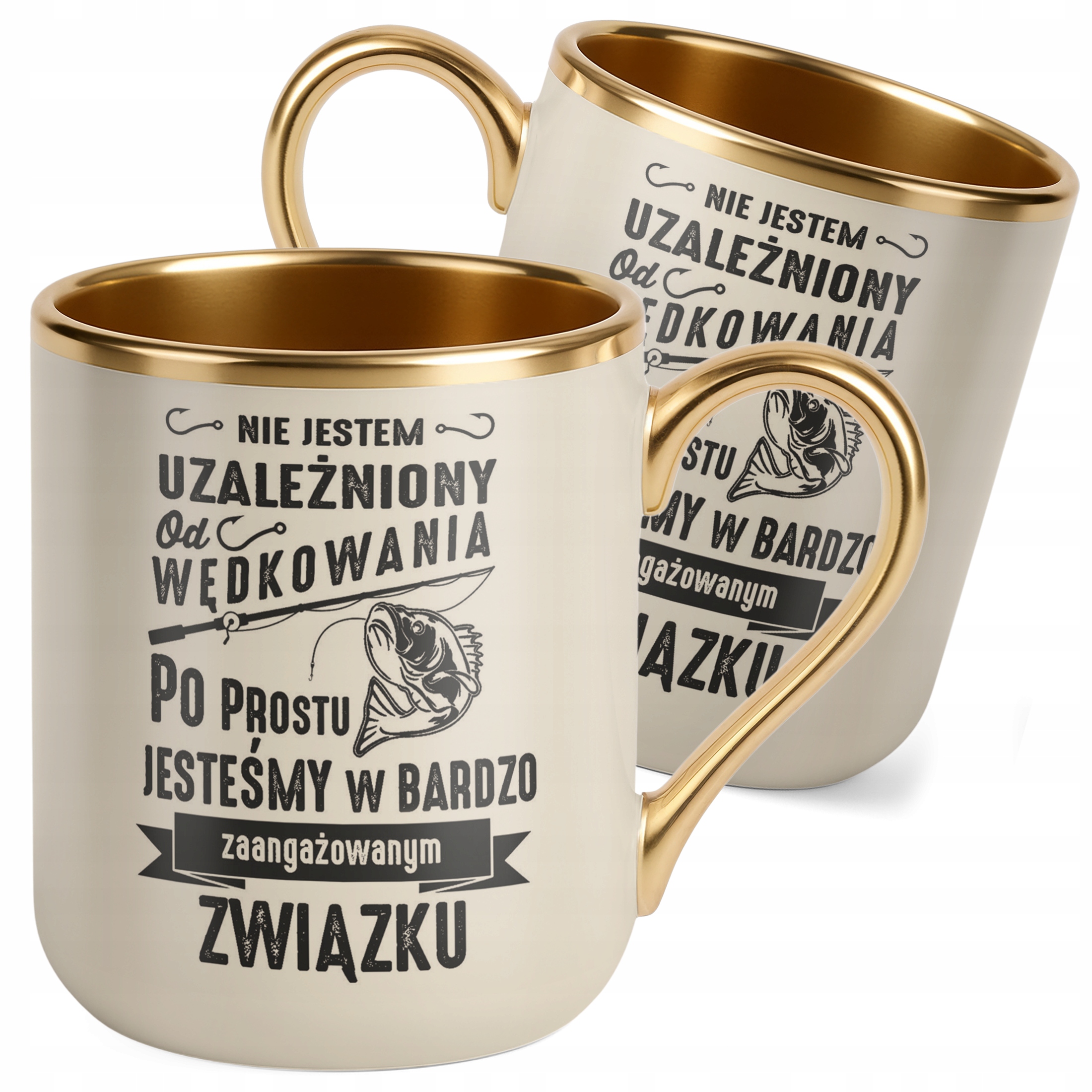 Kubek Premium Złoty Ecru Dla Wędkarza Wędkowanie Ryby Zabawny Prezent