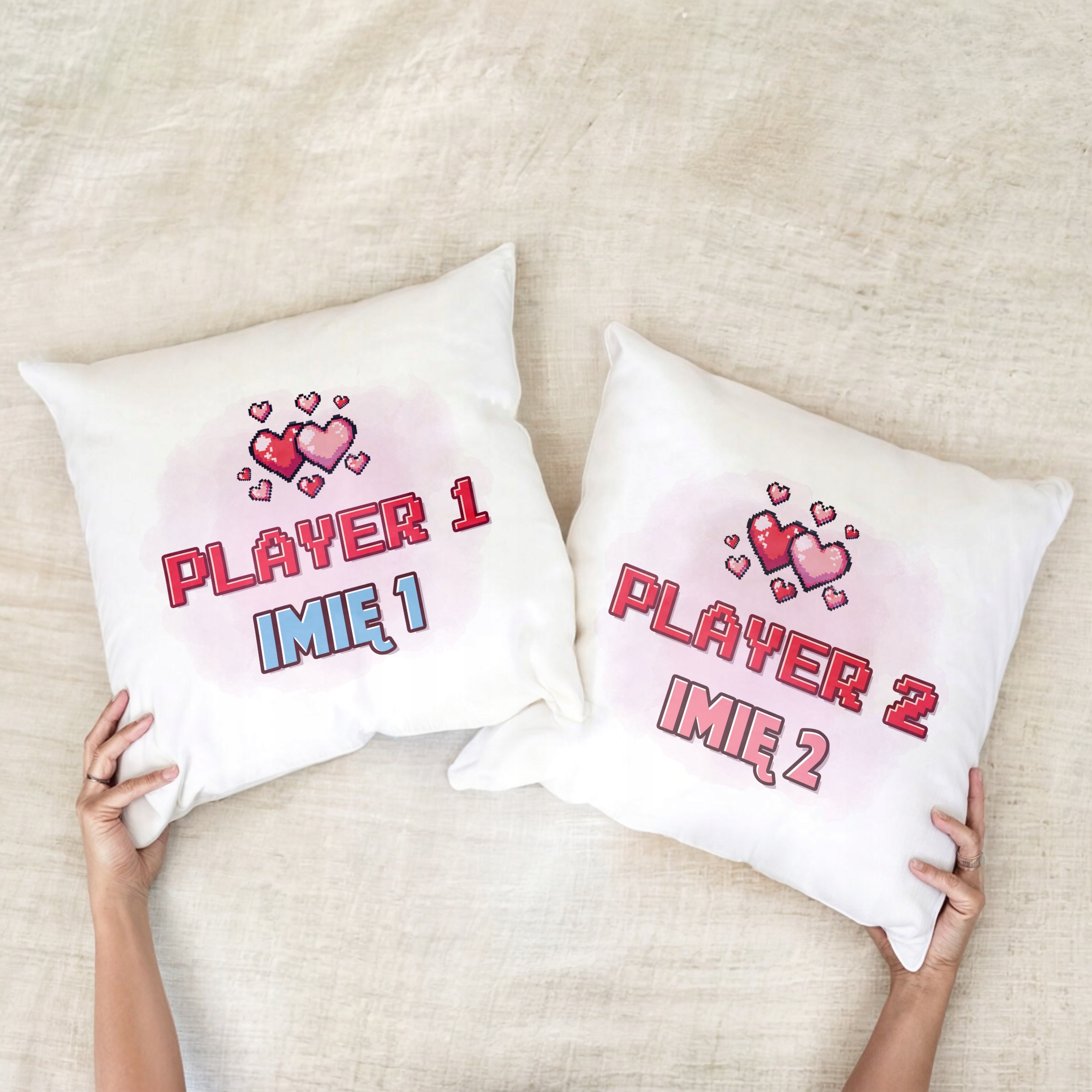 Zestaw Poduszek 38×38 cm Personalizowanych Z okazji Walentynek Dla Graczy