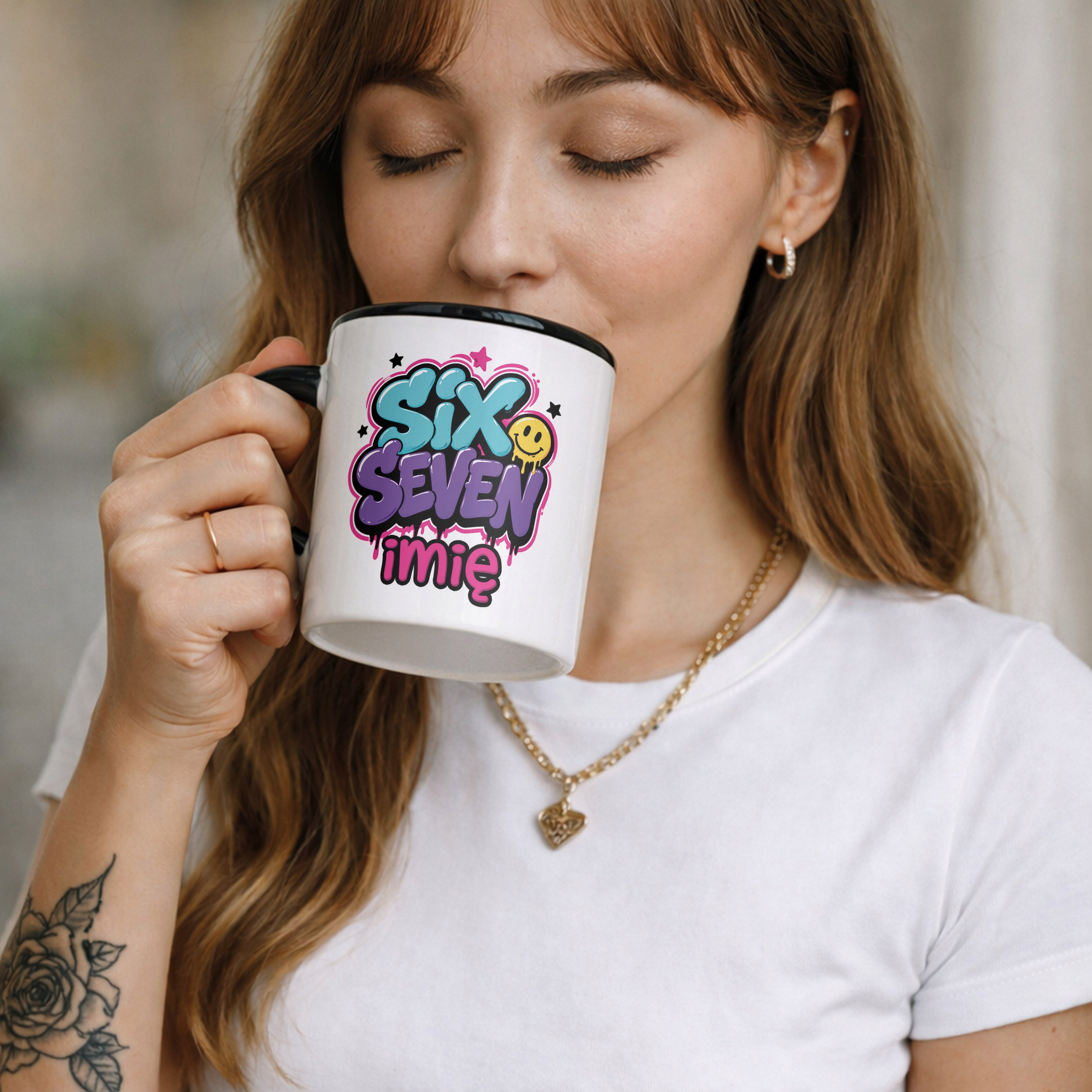 Zestaw Personalizowany Kubek Czarny Poduszka 67 Six Seven Prezent