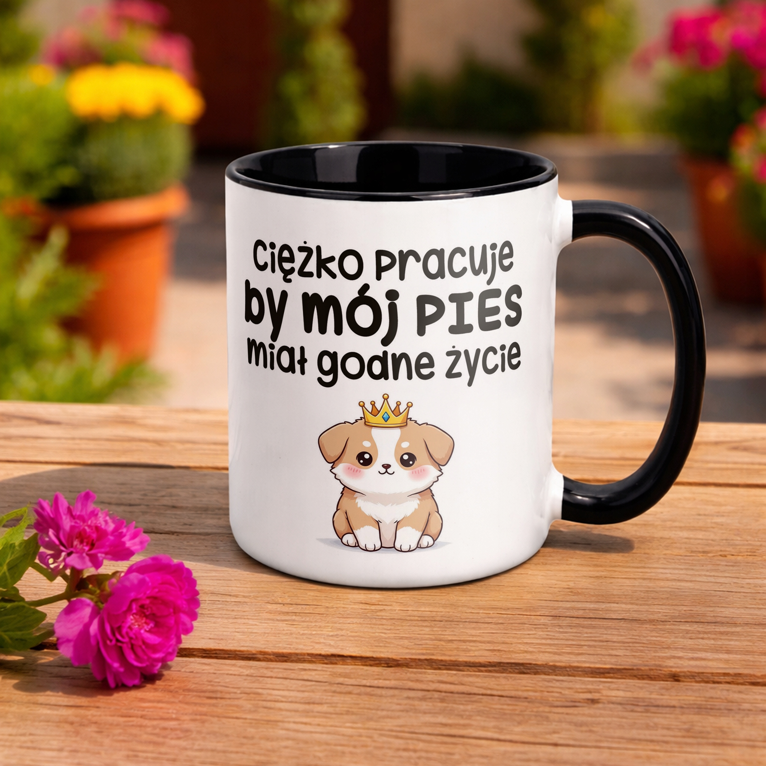 Kubek Czarny Ciężko Pracuję By Mój Pies Śmieszny Zabawny Prezent