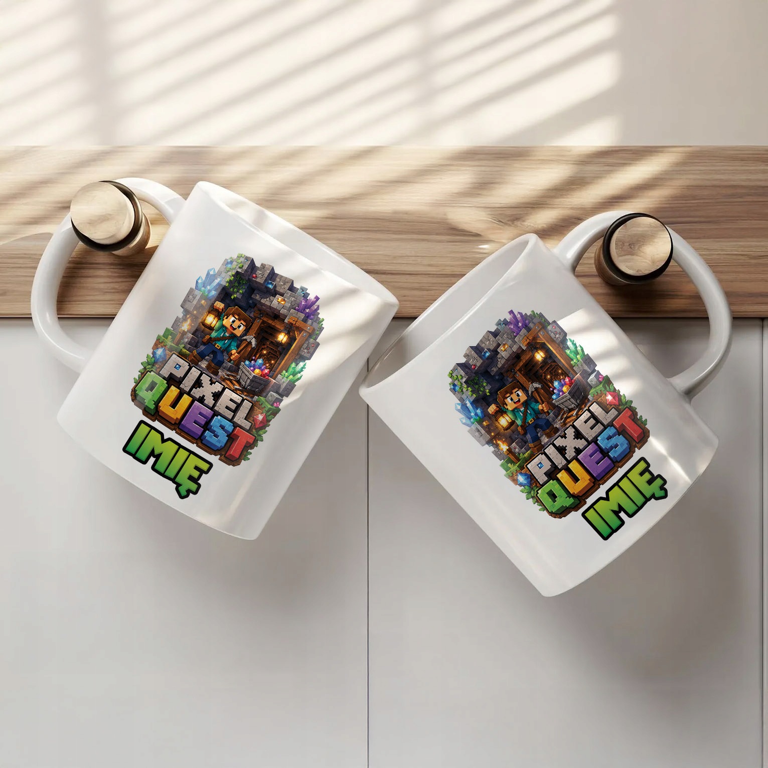Biały Kubek z nadrukiem personalizowany PIXEL Gra Dla Dzieci Prezent