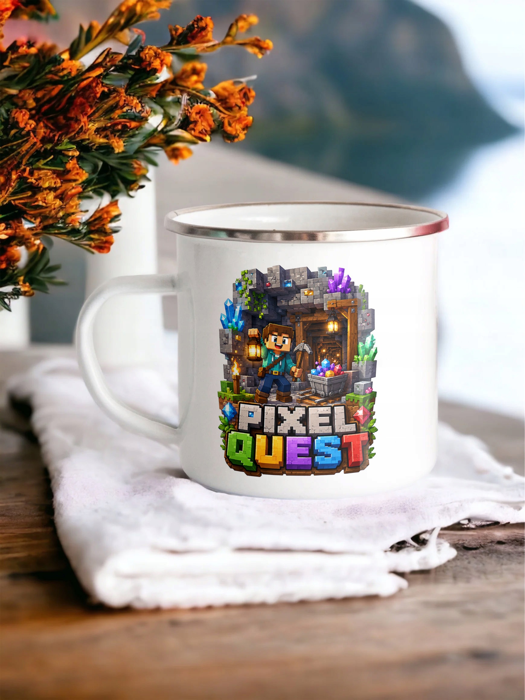 Zestaw Plecak Worek Kubek Emaliowany Z Nadrukiem PIXEL Gra Prezent