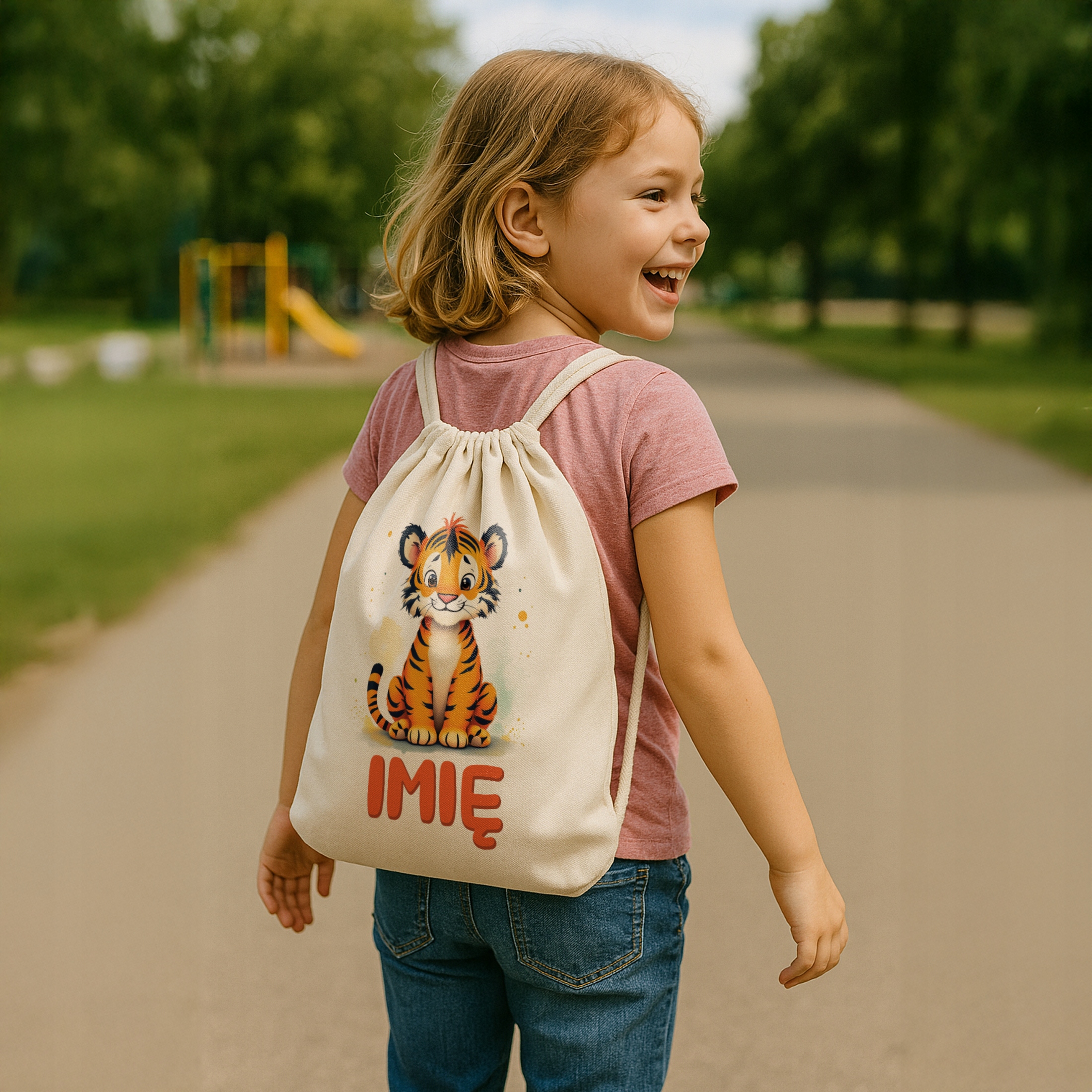 Zestaw personalizowany Kubek + Plecak Tygrys Zwierzak Słodki Prezent