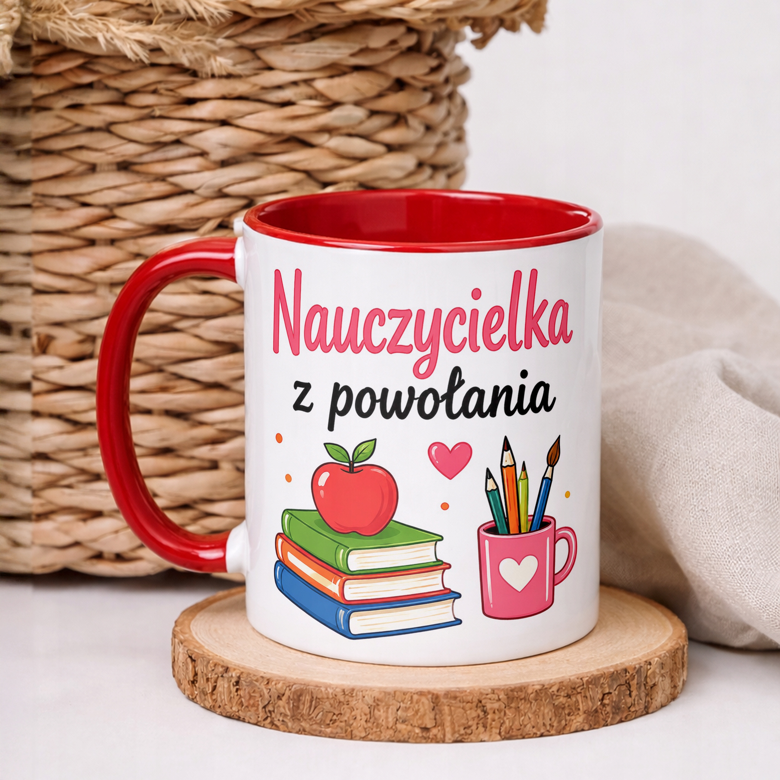 Kubek Czerwony Dzień Nauczyciela Dla Nauczycielki Prezent Upominek
