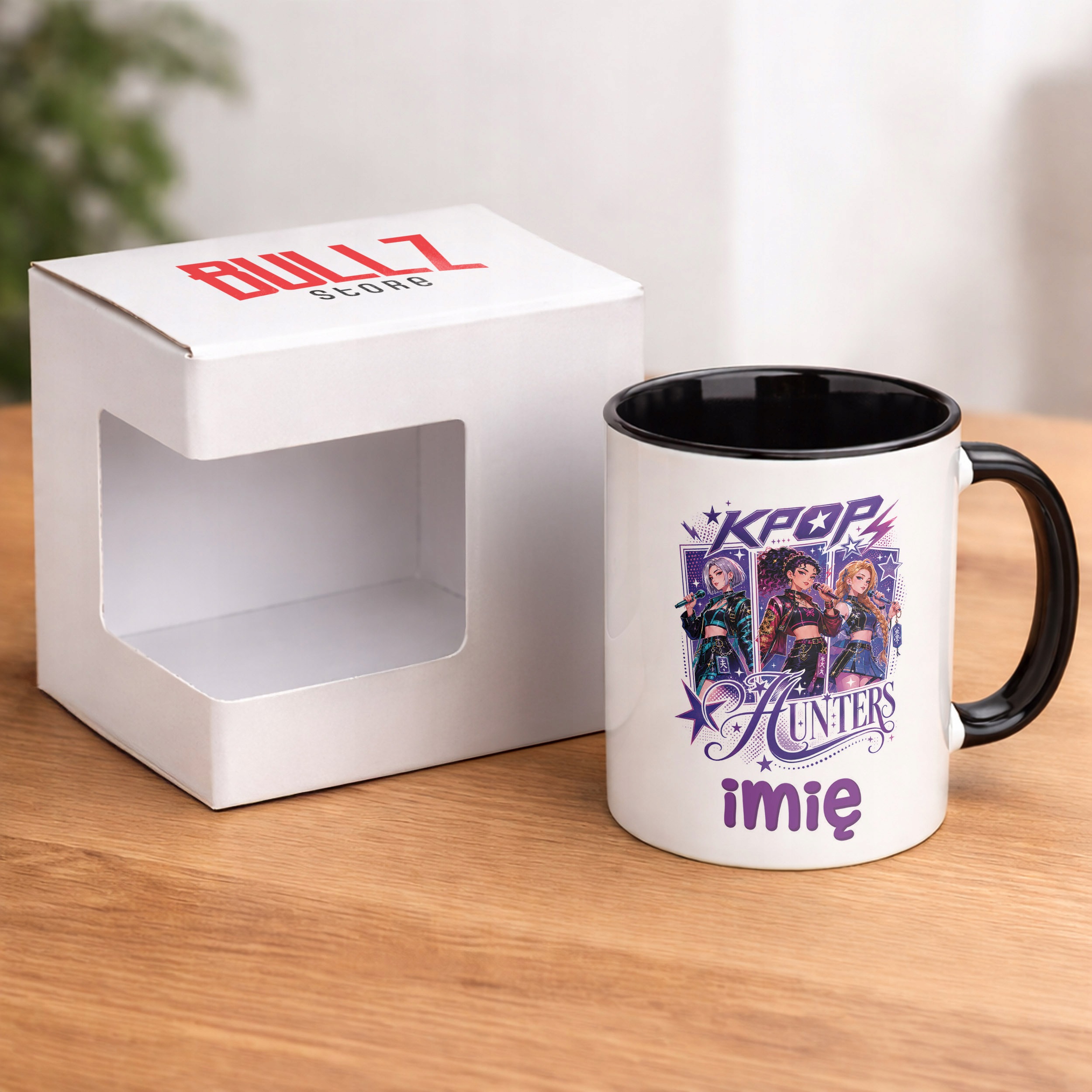 Zestaw Personalizowany Kubek Czarny Poduszka Łowczynie Kpop Prezent