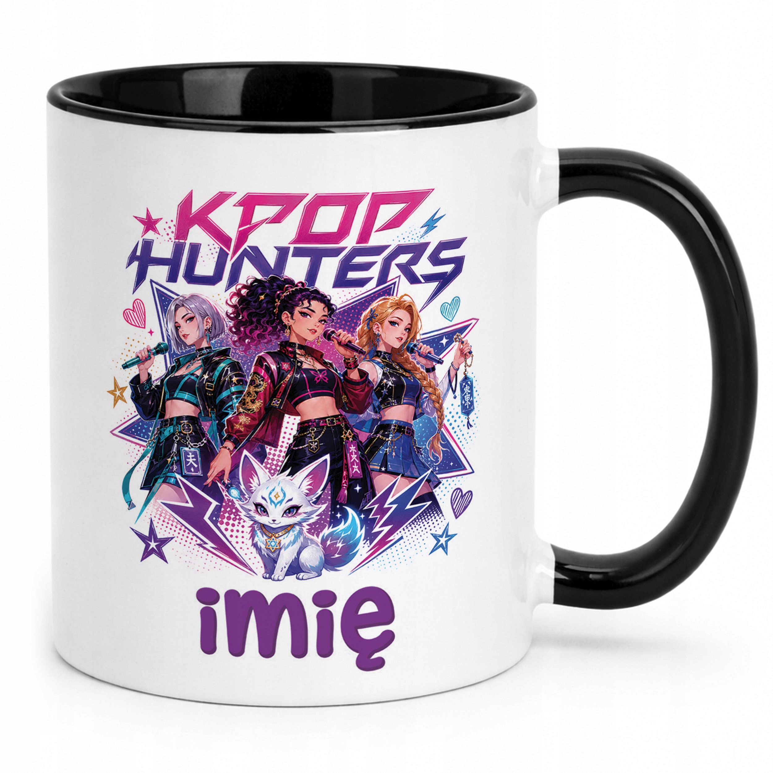 Zestaw Personalizowany Kubek Czarny Poduszka Łowczynie Kpop Prezent