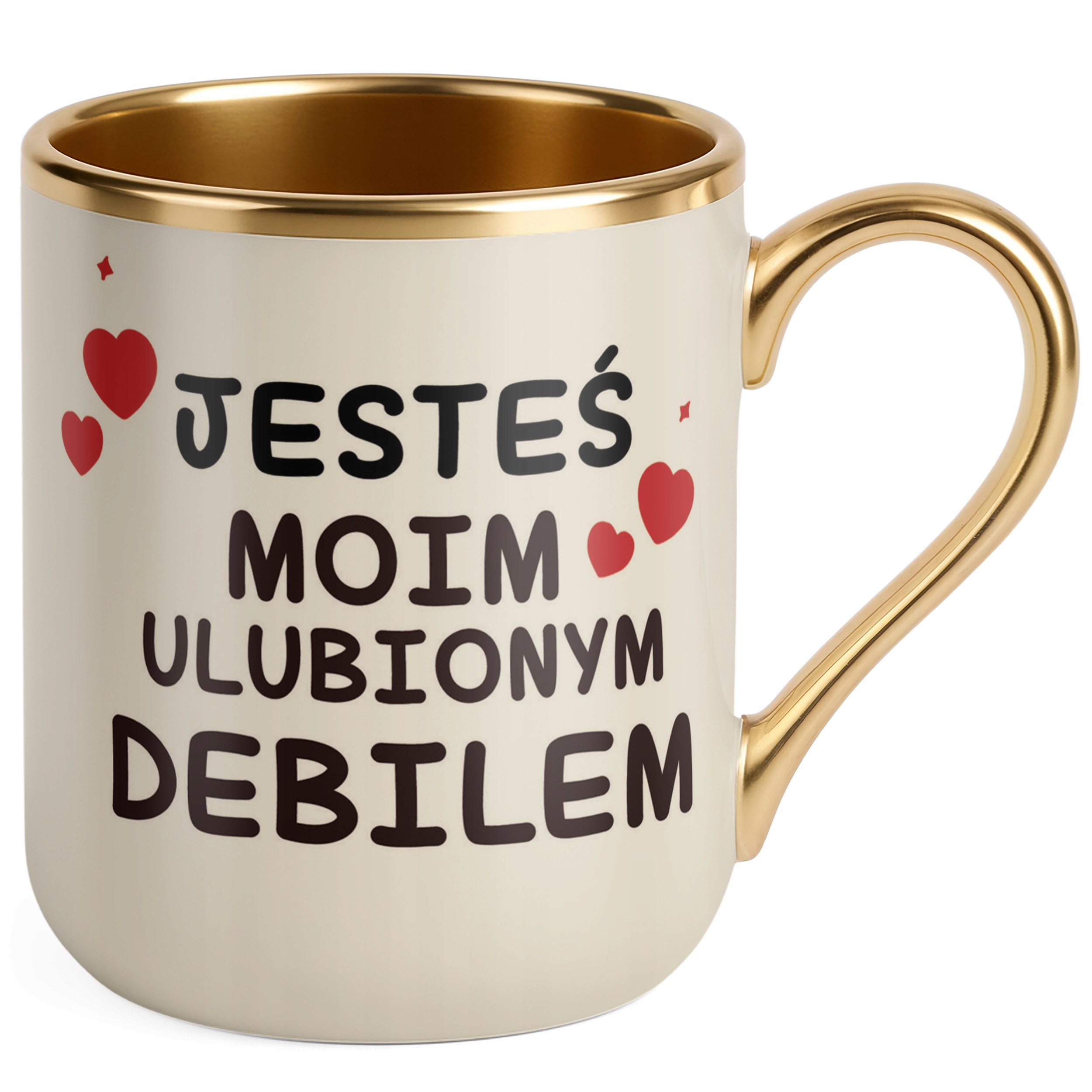 Kubek Premium Złoty Ecru Personalizowany Na Walentynki Kocham Cię
