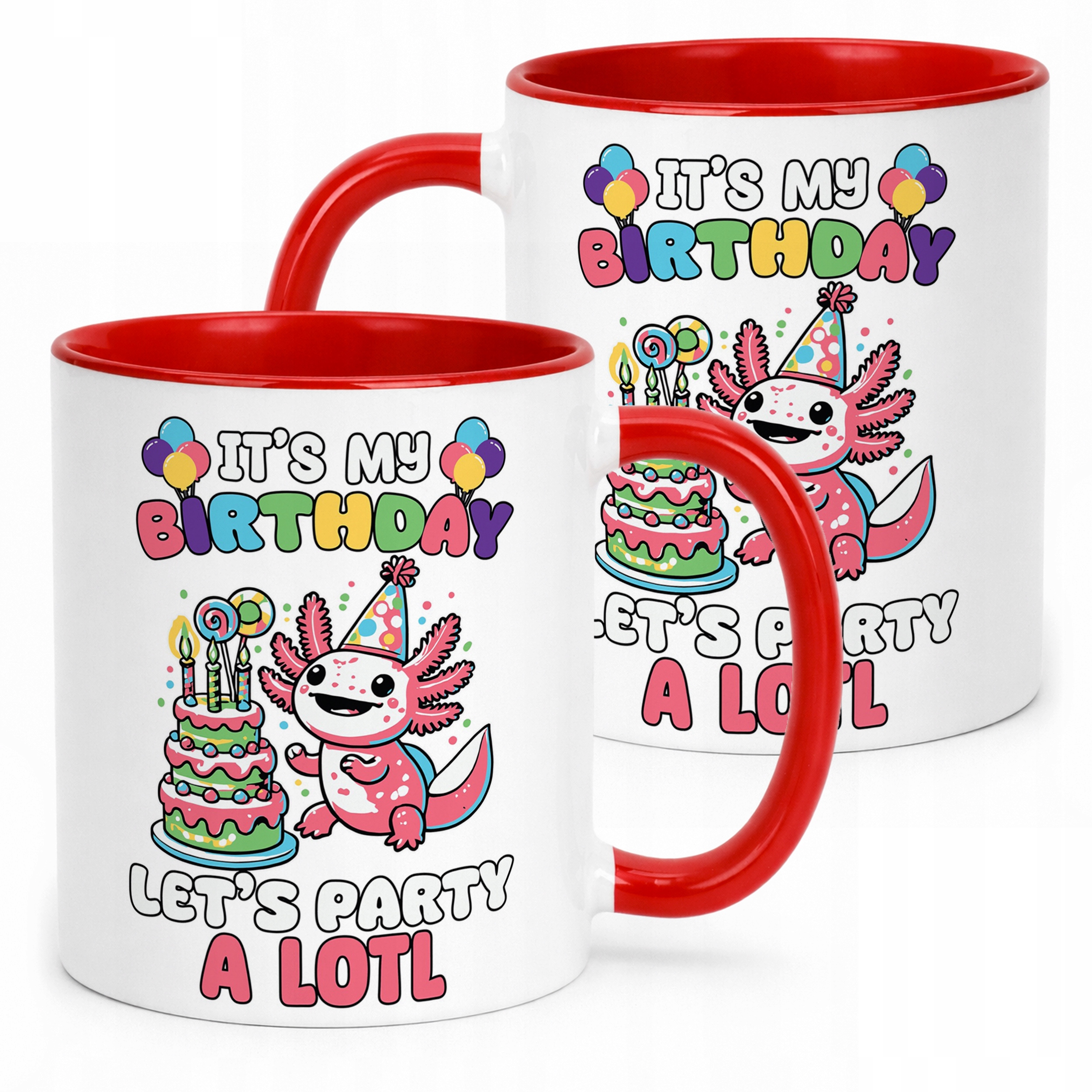 Czerwony kubek ceramiczny 330ml Aksolotl Axolotl Różowy Zwierzak