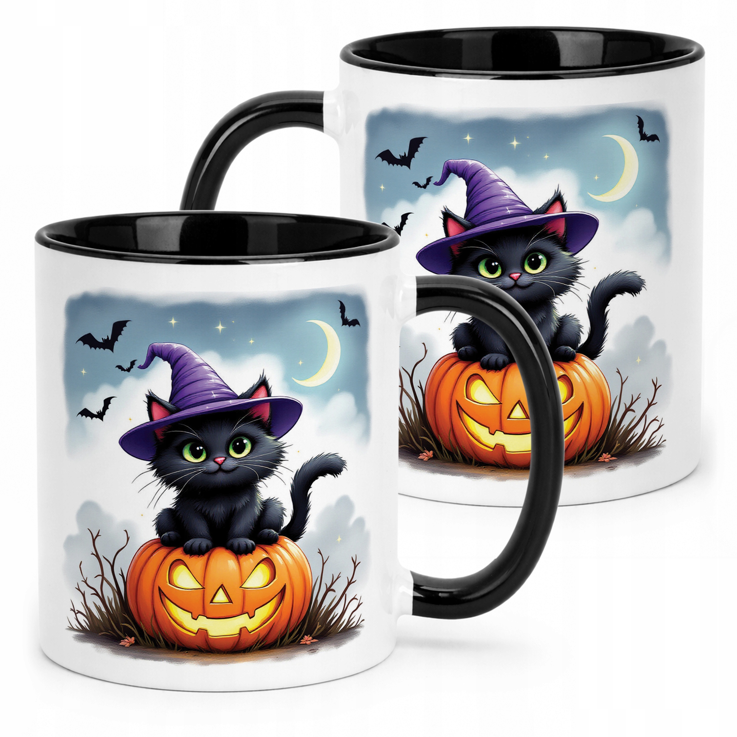 Kubek Czarny Halloween Kot Dynia Jesień Prezent Upominek