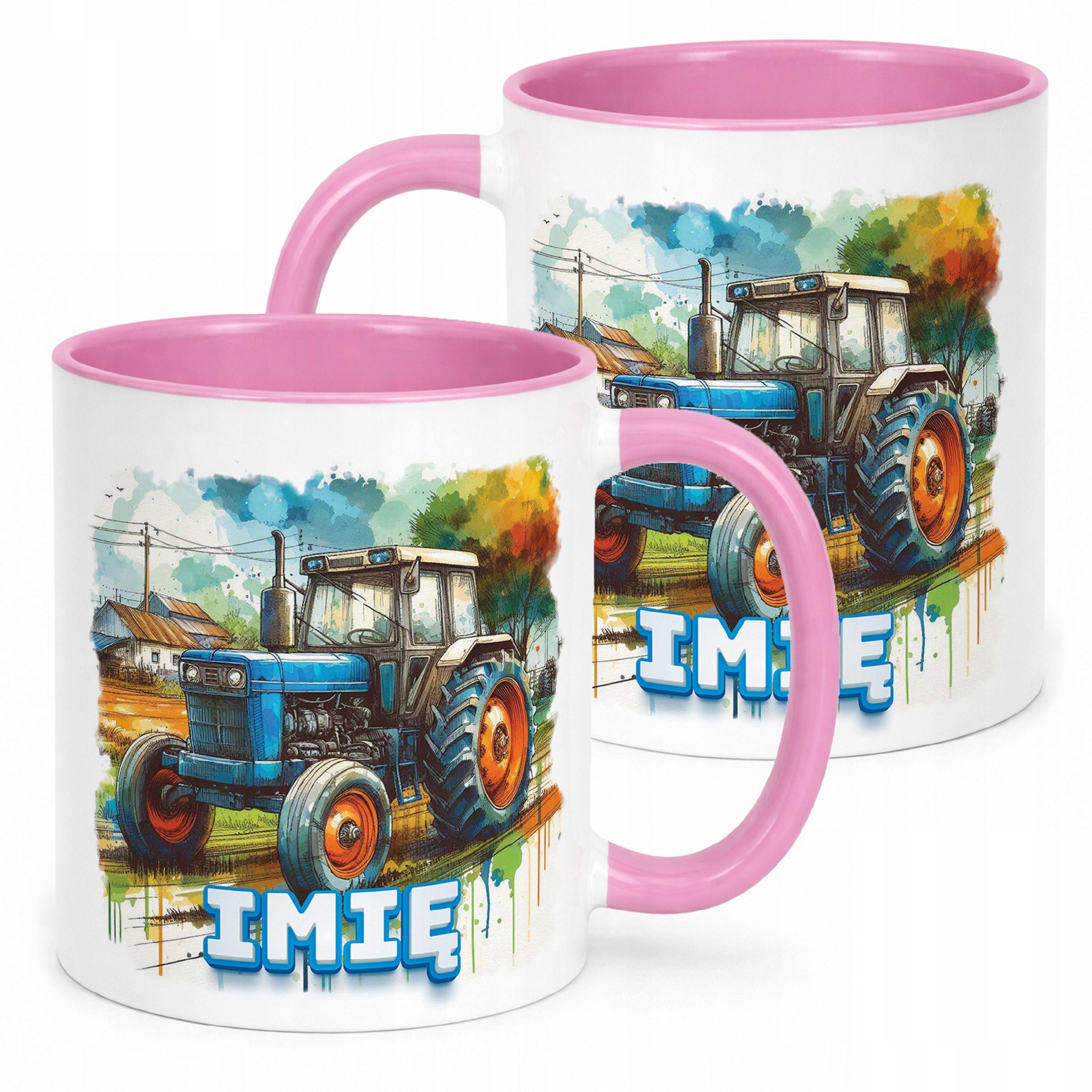 Kubek Różowy Personalizowany Dla Fanów Traktorów Traktor Prezent