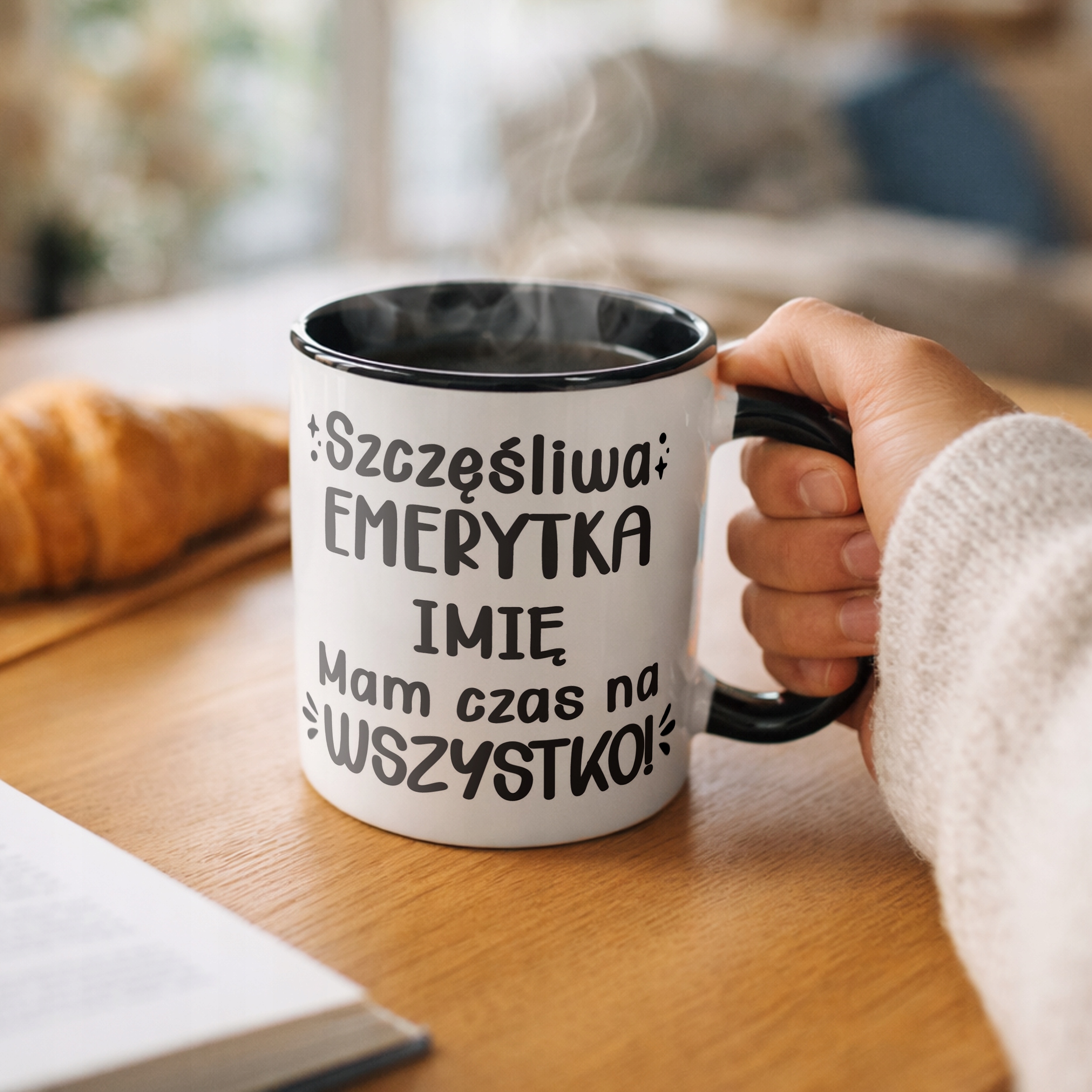 Kubek Czarny Personalizowany z okazji Emerytury Dla Emerytki Prezent