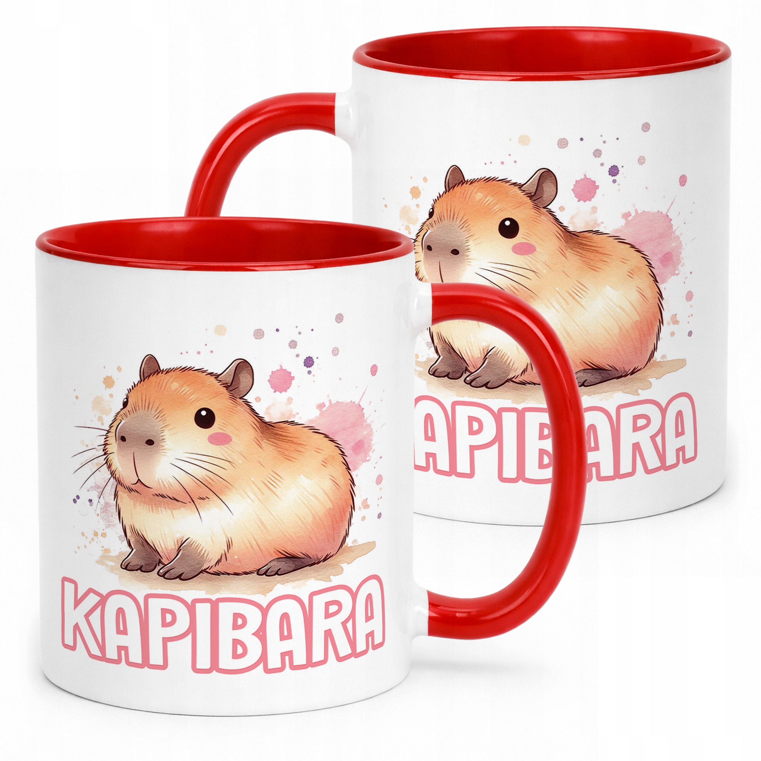 Kubek Czerwony Kapibara Capybara Zwierzak Słodki Dla Dzieci Prezent