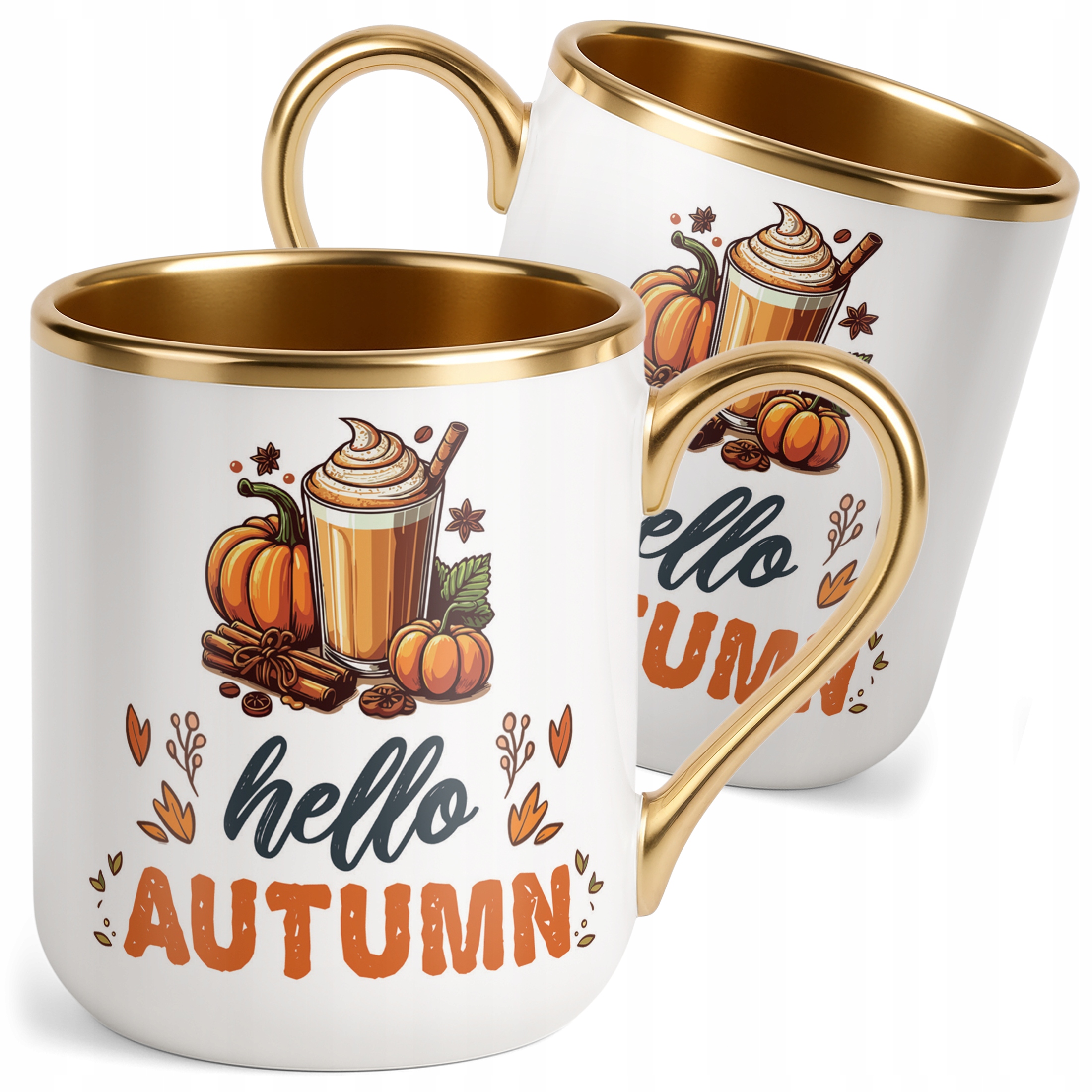 Kubek Premium Złoty Jesienny Jesień Hello Pumpkin Dynia Prezent