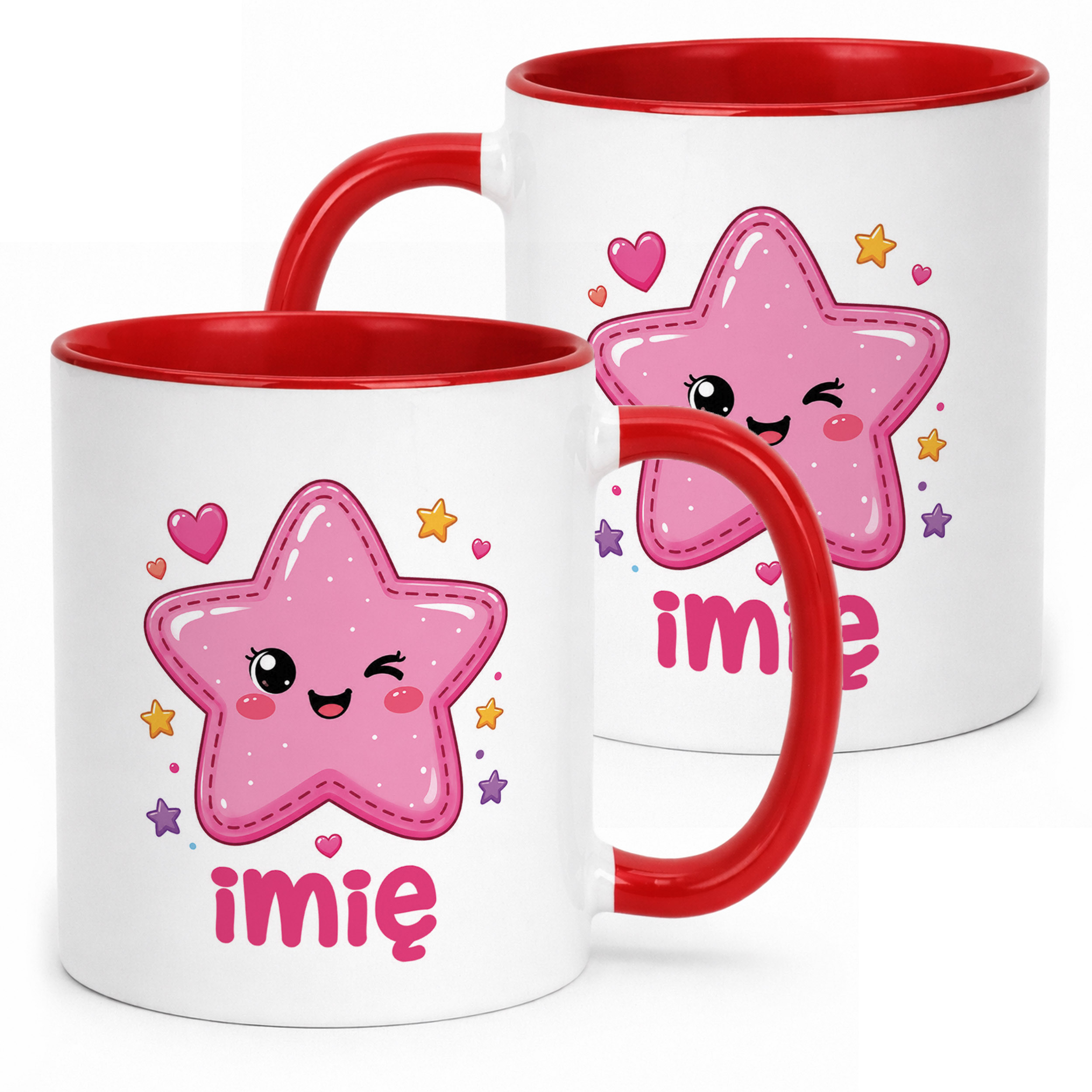 Kubek Czerwony z nadrukiem personalizowany Kawaii Gwiazdka Prezent