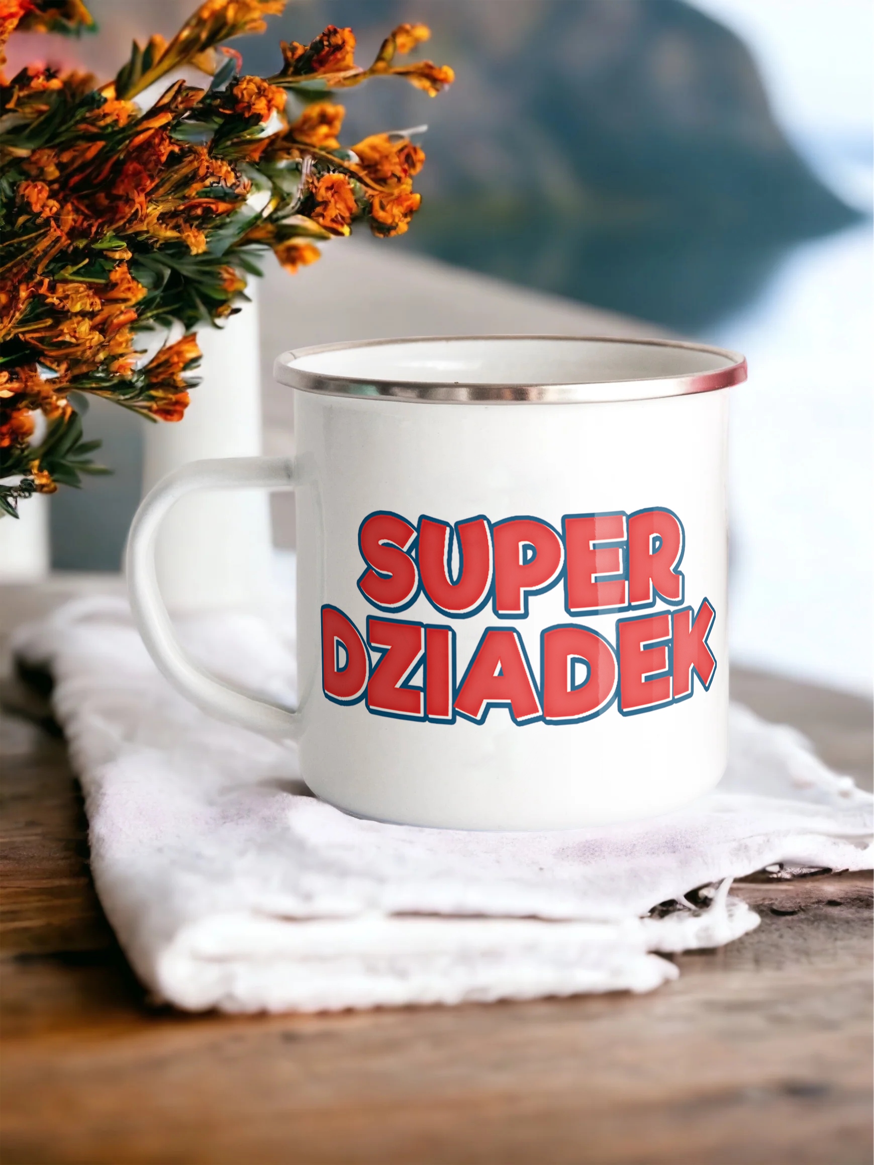 Emaliowany Kubek Garnuszek 300 ml Dzień Dziadka Prezent Super Dziadek