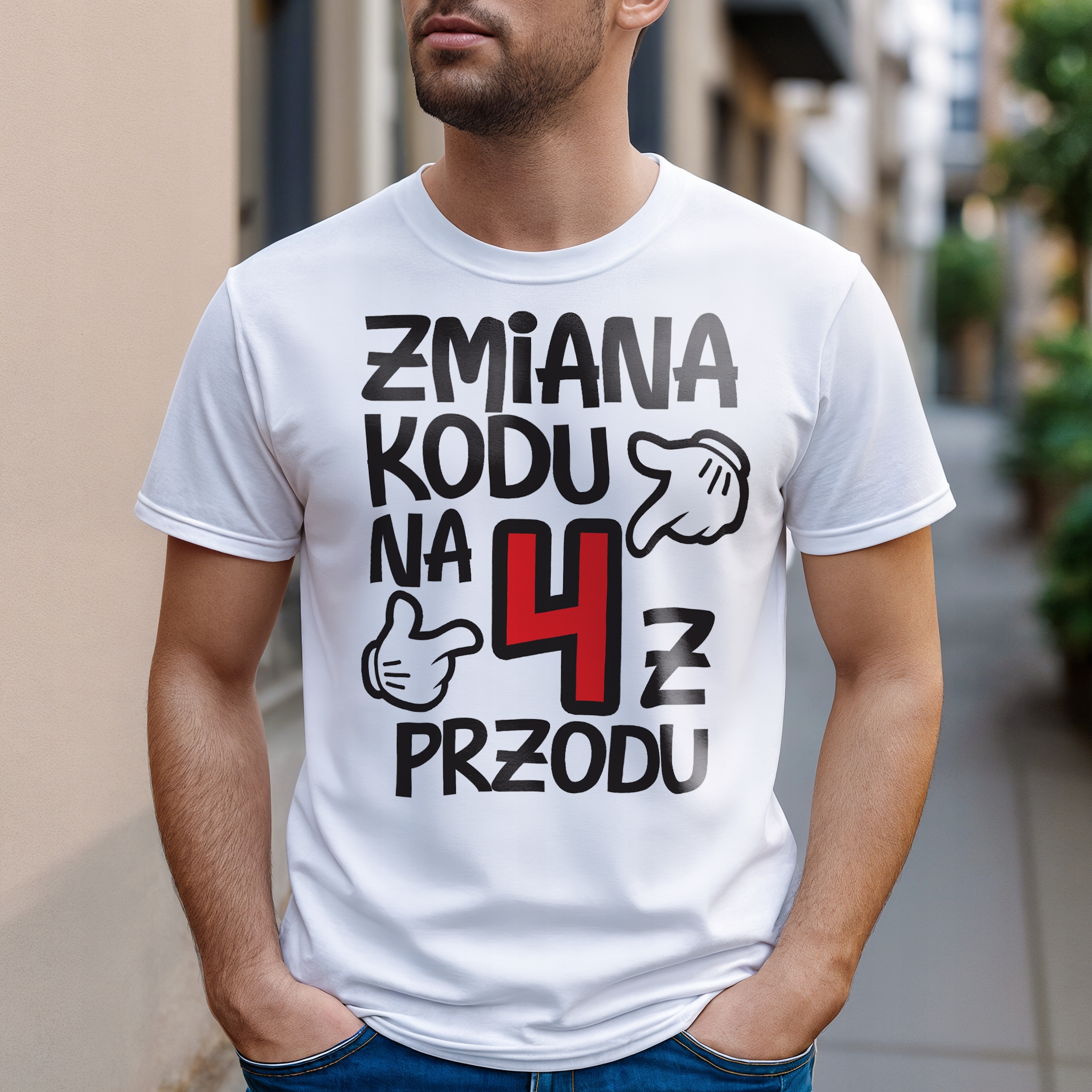 Koszulka biała męska Zmiana Kodu 40 Urodziny Prezent