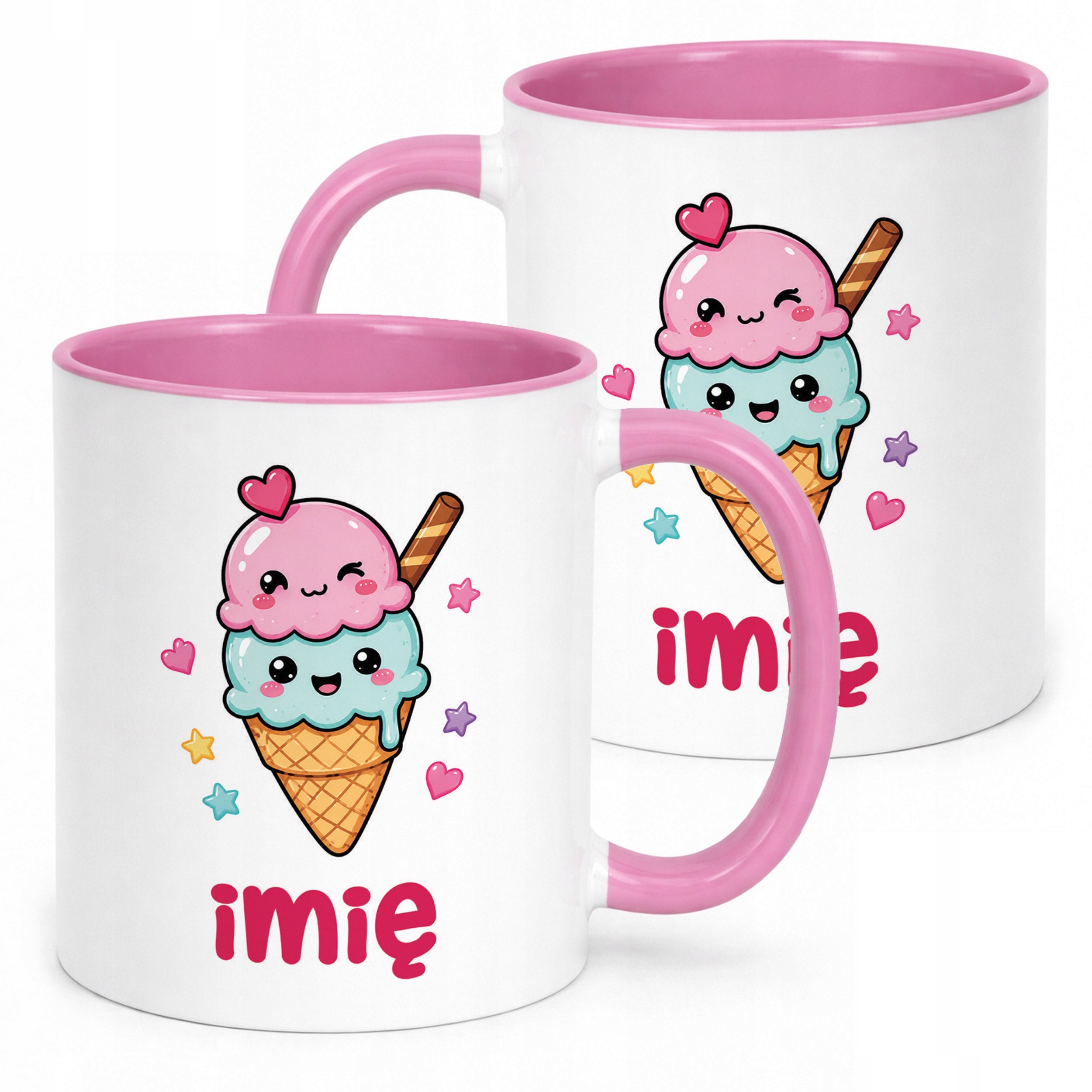 Kubek Różowy z nadrukiem personalizowany Kawaii Lody Dla Dzieci Prezent
