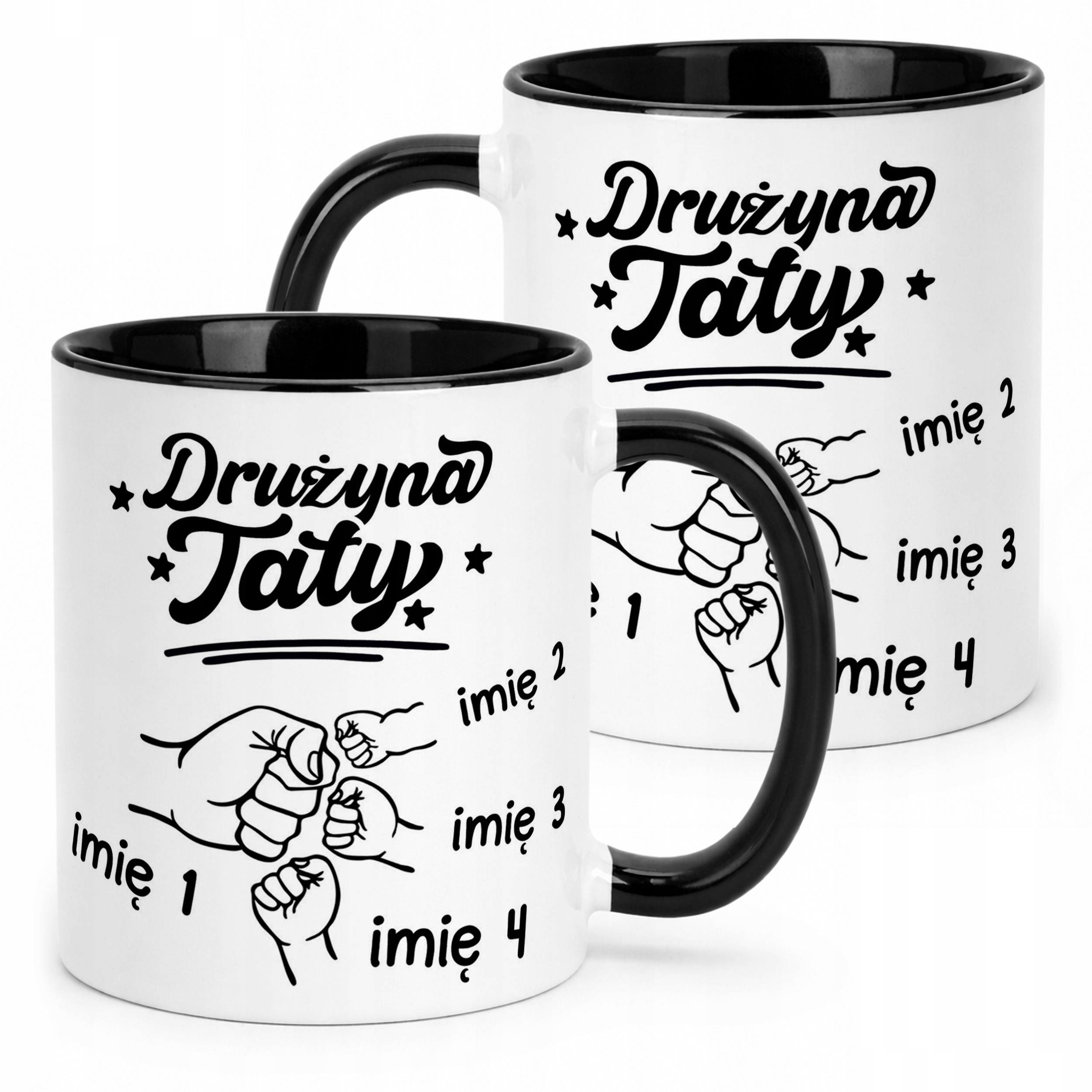Kubek Czarny Personalizowany Dzień Ojca Najlepsza Drużyna 3 Dzieci