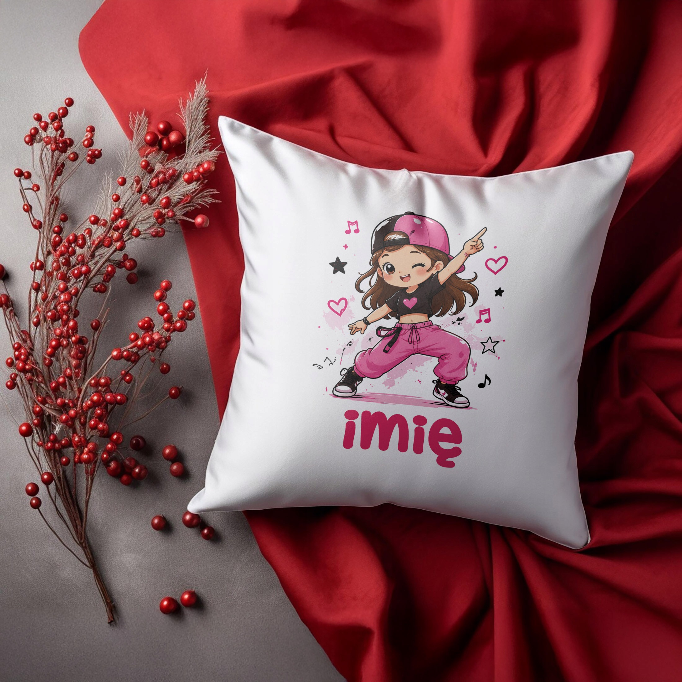 Zestaw Personalizowany Kubek Różowy Poduszka Taniec Prezent
