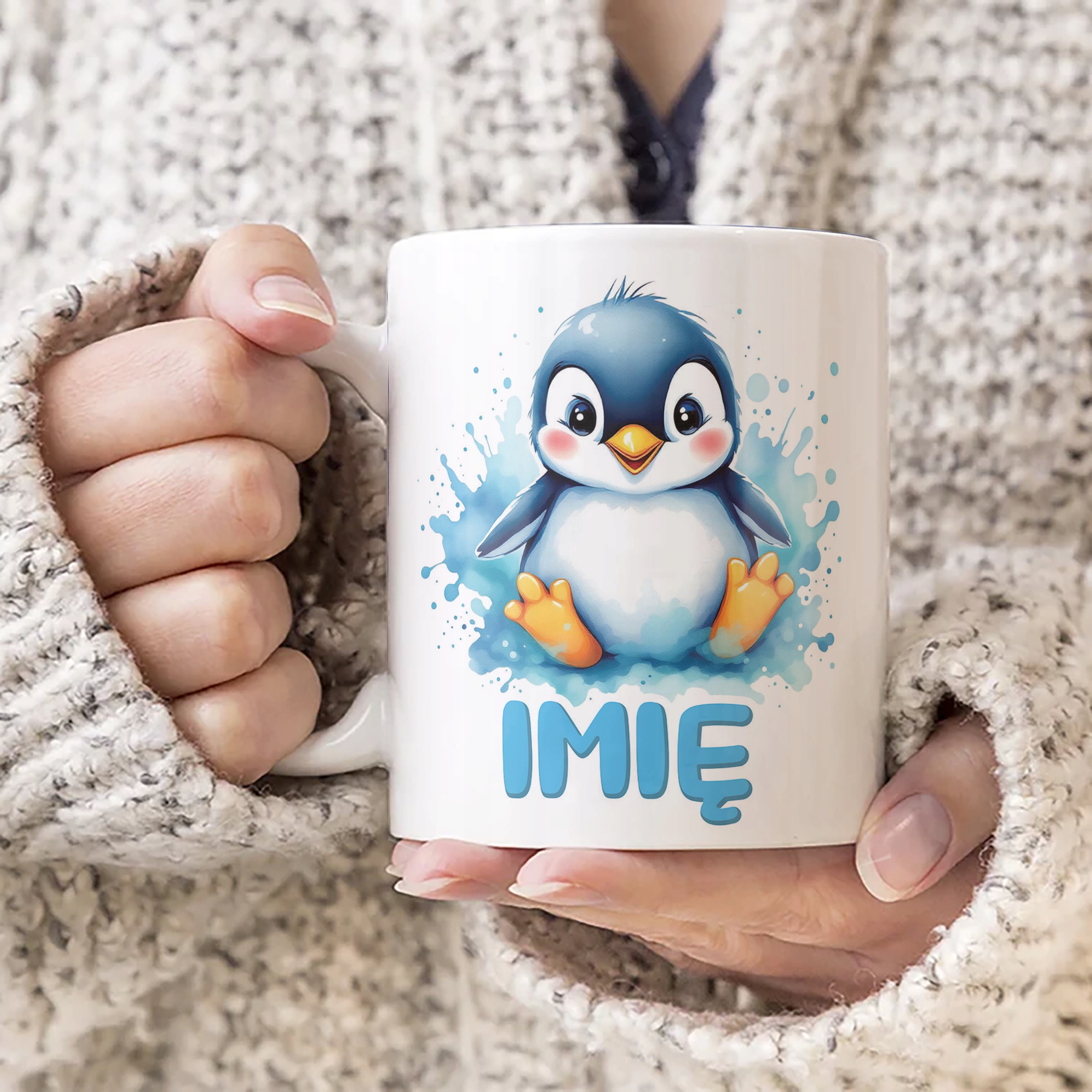 Kubek ceramiczny personalizowany Pingwin Zwierzak Słodki Dla Dzieci