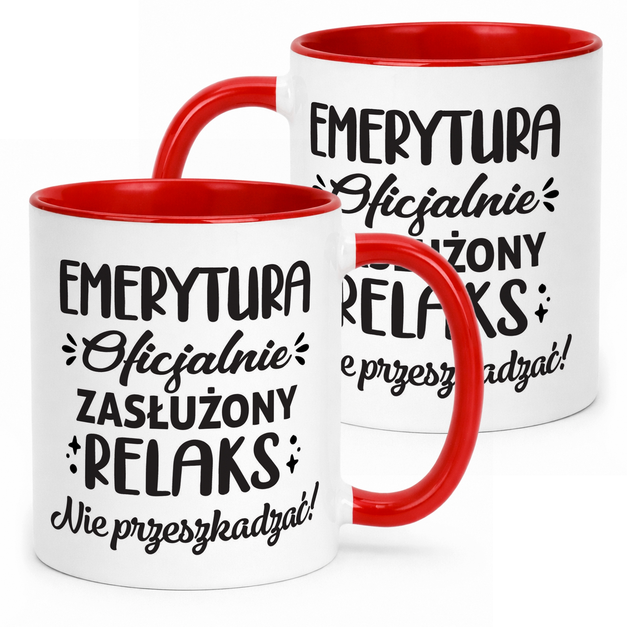 Kubek Czerwony z okazji Emerytury Dla Emeryta Emerytki Prezent Upominek