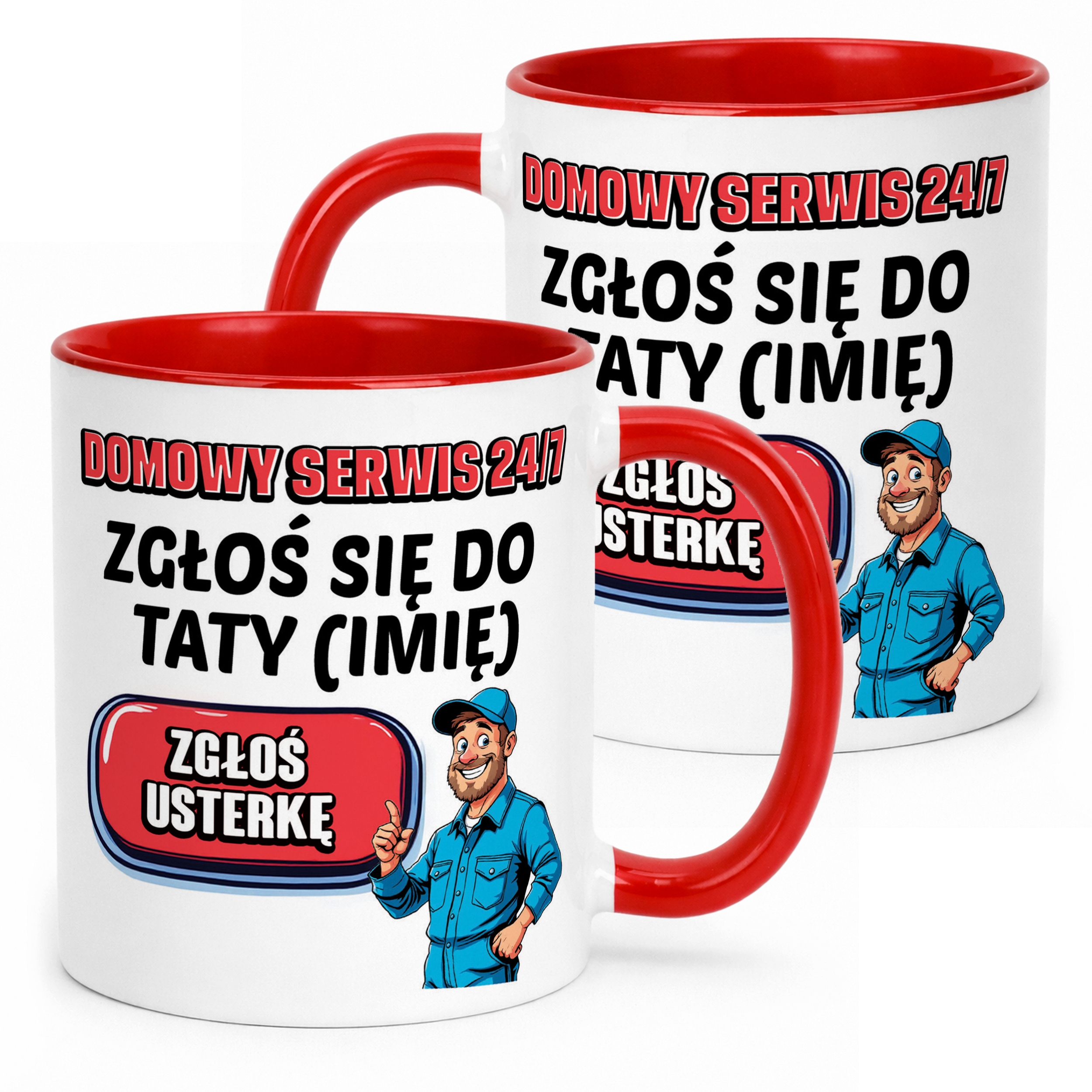 Kubek Czerwony Personalizowany Dzień Ojca Zgłoś Się Do Taty Prezent
