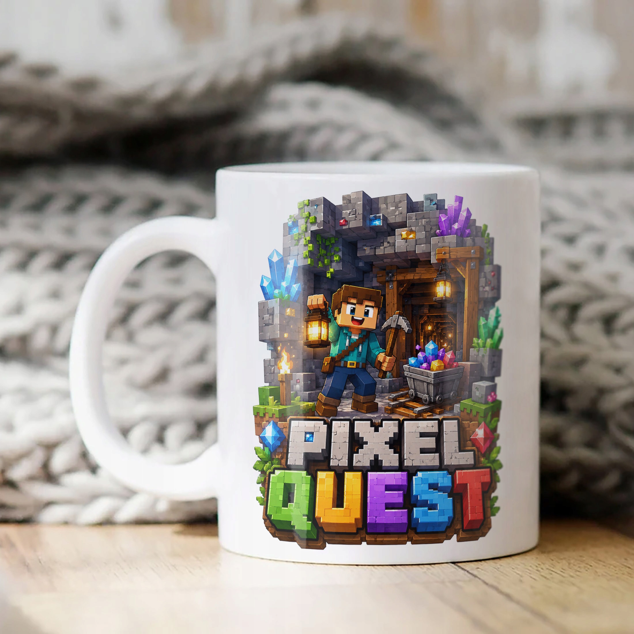 Biały Kubek z nadrukiem PIXEL Gra Dla Dzieci Prezent Upominek